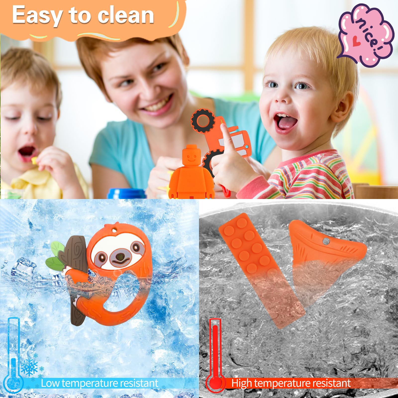 Kaukette für Kinder, 6 Stück Sensory Kauen Halskette, Silikon Beißring für Baby, Autismus Spielzeug für Jungen und Mädchen, Perfekt für Kinder mit ADHS, Zahnen, Beißende, Fingernägel Kauen (Blau)