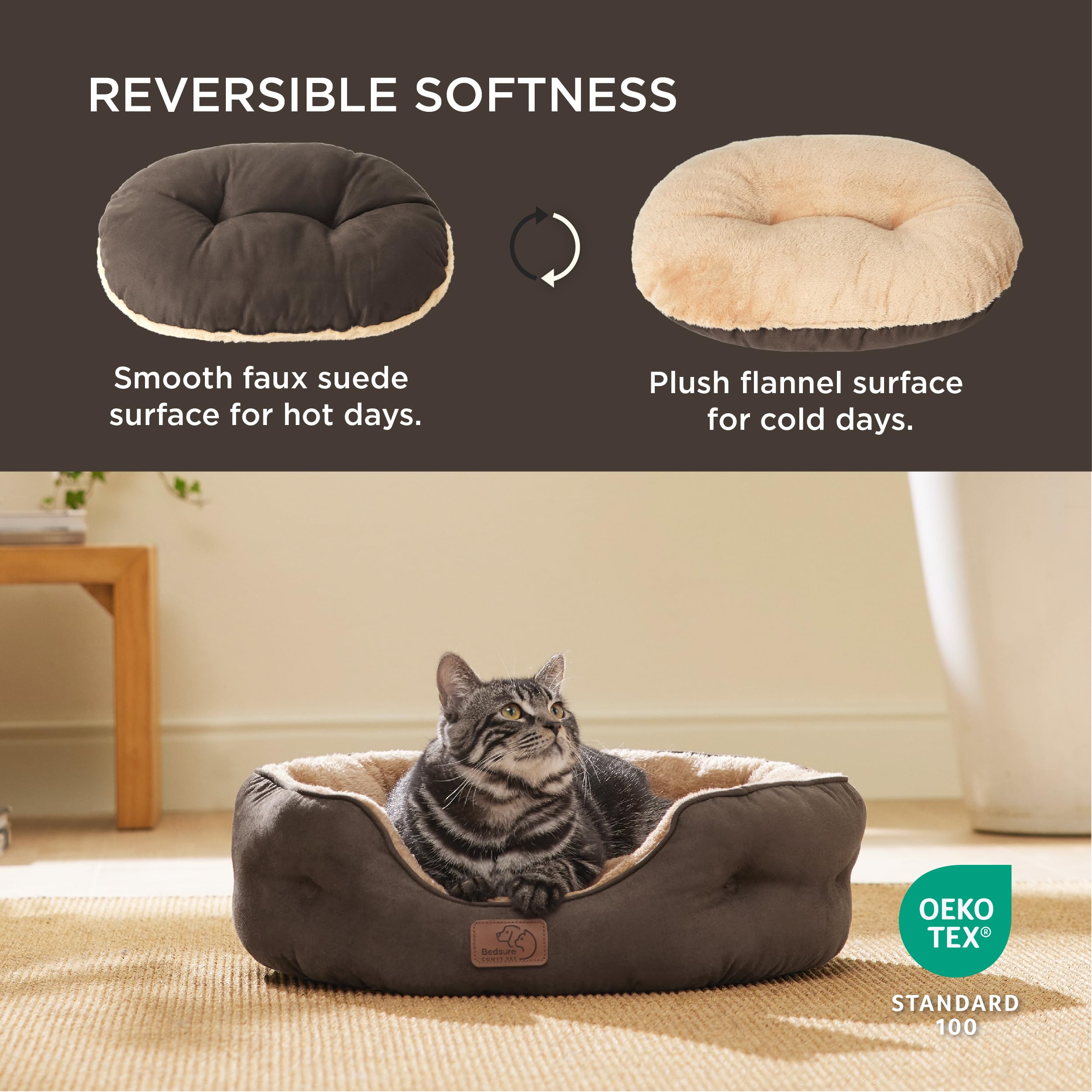 BEDSURE Katzenbett waschbar Katzen Bettchen - 51x48x15cm Katzenkorb mit Zweiseitig Innenkissen Katzenschlafplatz für Katzen oder kleine Hunde,Grau
