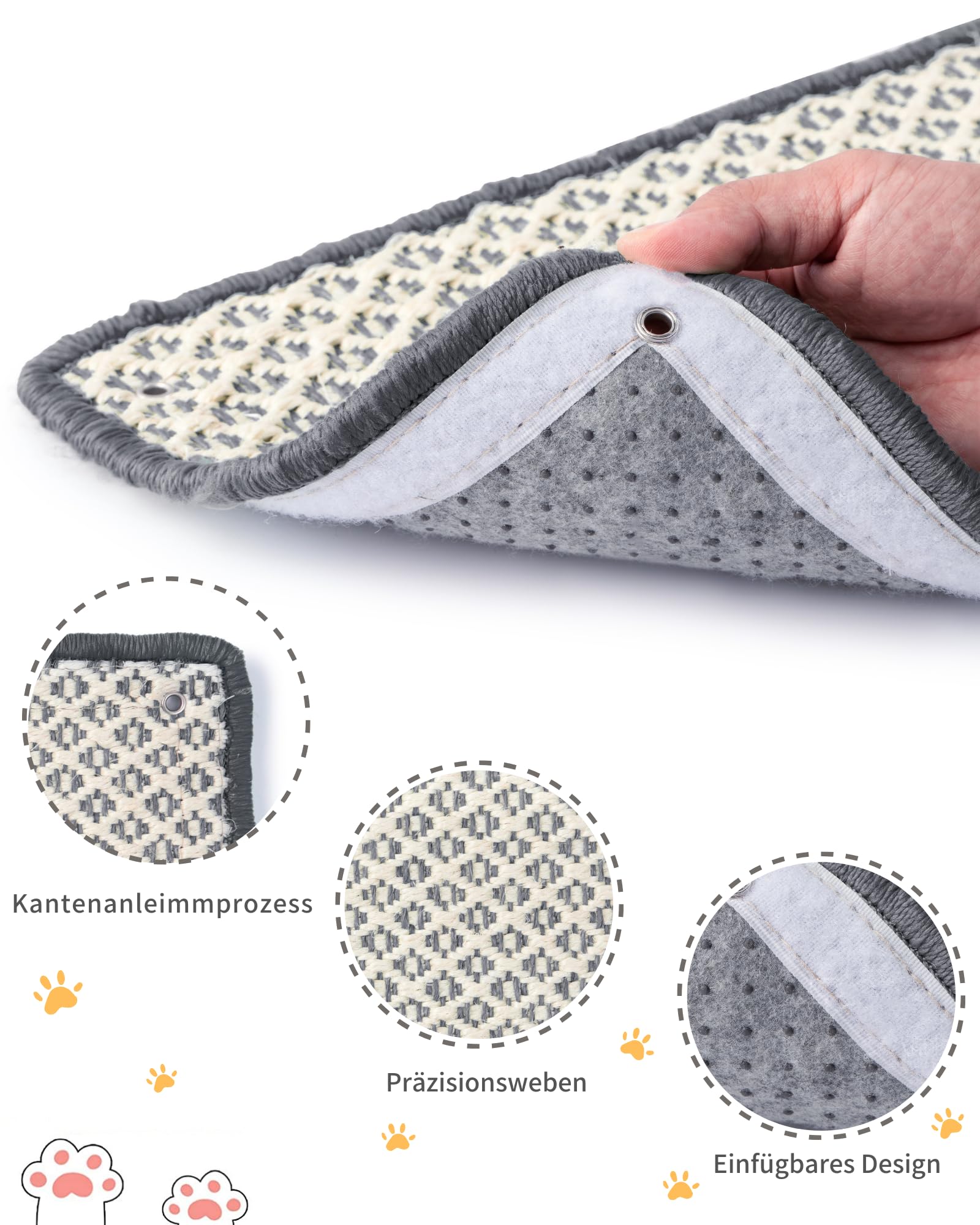 2 Stück Kratzmatte aus Sisal, Kratzmatte für Katzen, mit Klebeband, Katzenkratzmatte, Teppich zum Schutz der Wand, 60 × 25 cm (Braun)