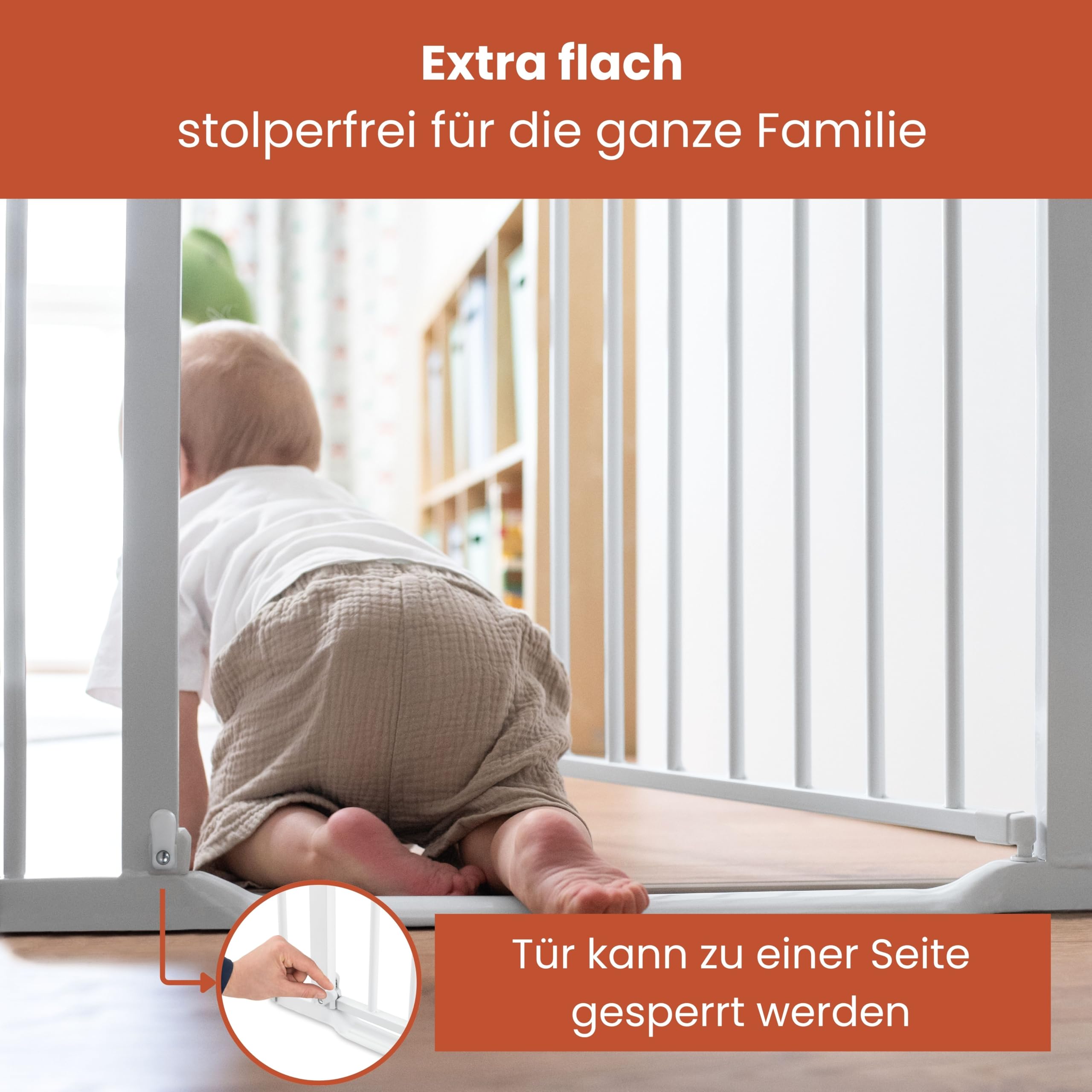 hauck Open N Stop 2 + 21 cm Verlängerung, Weiß - Kinderschutzgitter Hundegitter, Verstellbare Breite 96-101 cm, 77 cm Hoch, Beidseitige Einhand Öffnung, ohne Bohren, für Innen