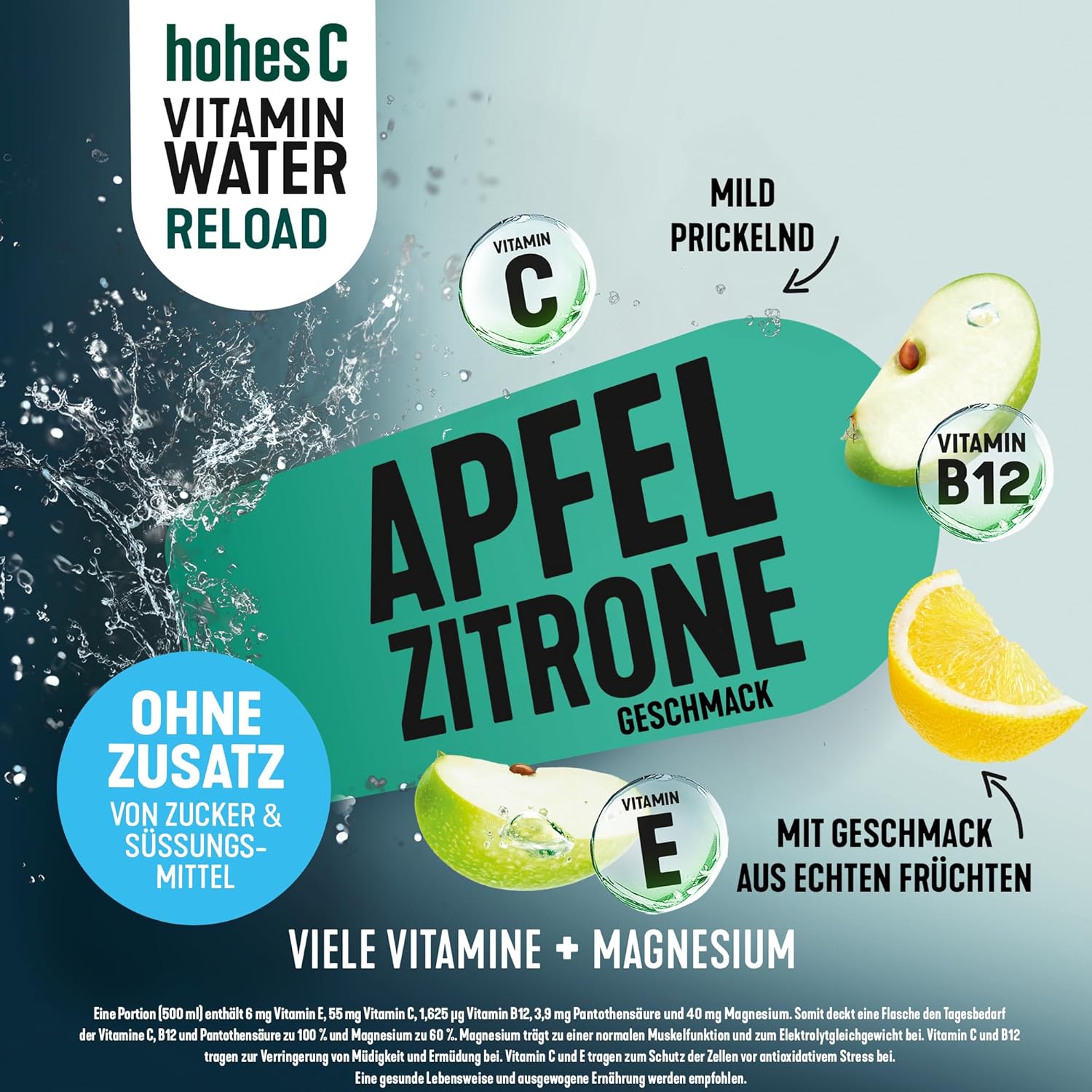 hohes C Vitamin Water Protect Limette & Ingwer (6 x 750ml), für dein Immunsystem: Vitamin C, D, E + Zink, gegen oxidativen Stress, nur 6kcal/100ml, ohne Zuckerzusatz & Süßungsmittel, vegan