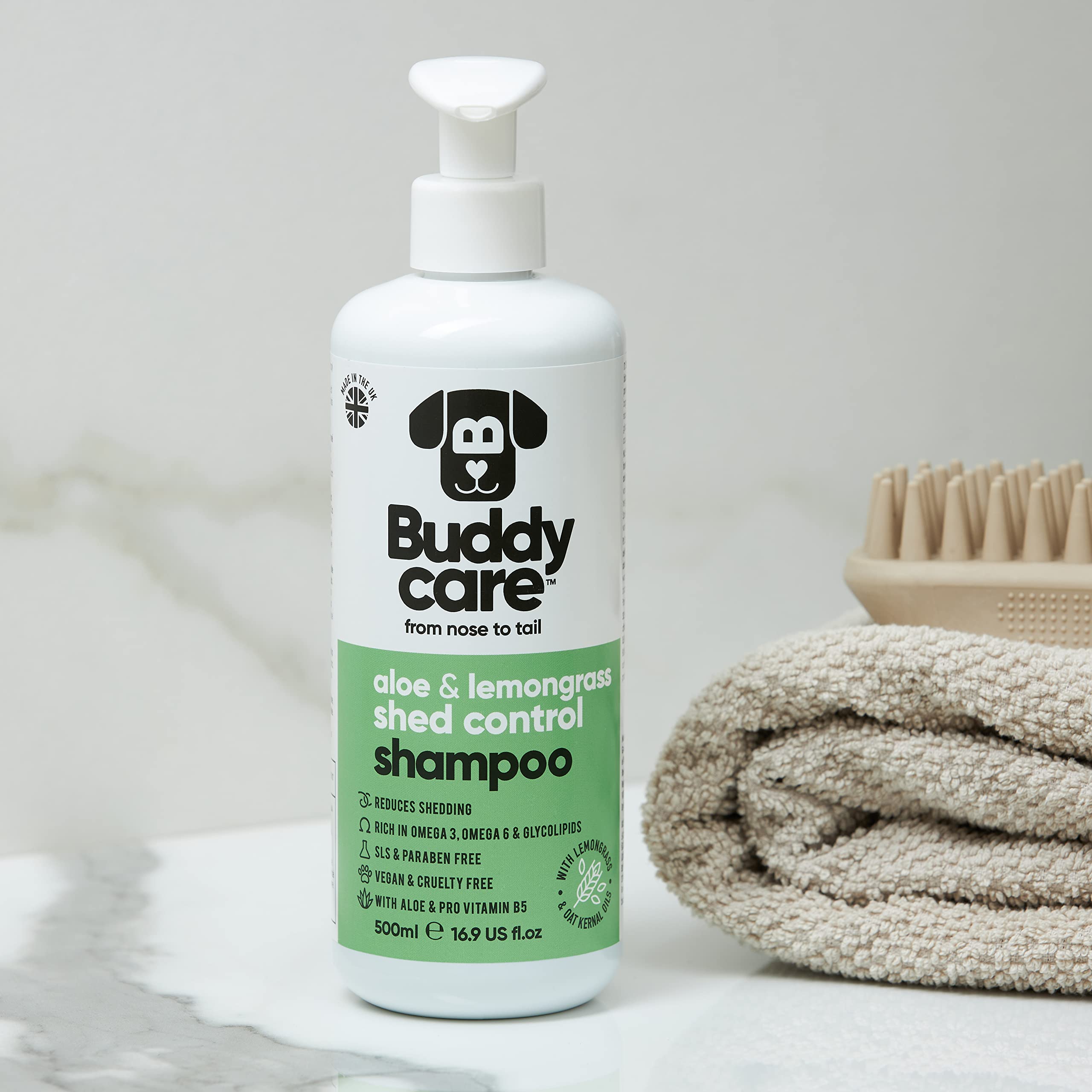 2in1 Hundeshampoo und Conditioner von Buddycare (500ml) - Praktisches Hundeshampoo langhaar und welpen Shampoo Mit Aloe Vera und Pro-Vitamin B5 Rückfettendes Shampoo Für Alle Hunderassen