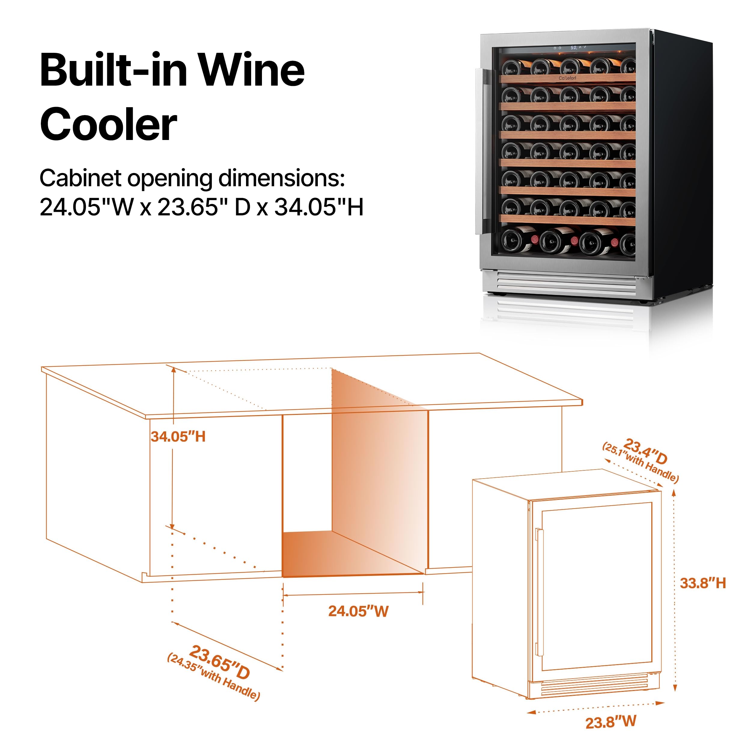 Ca'Lefort 15 Inch Wine Fridge, 33 Bottle Wine Cooler Refrigerator, 40-65°F Wine Refrigerator Glass Door, 3 LED Wine Fridge, Built-in or Freestanding Fridge for Home/Bar/Kitchen (3.0 cu.ft)