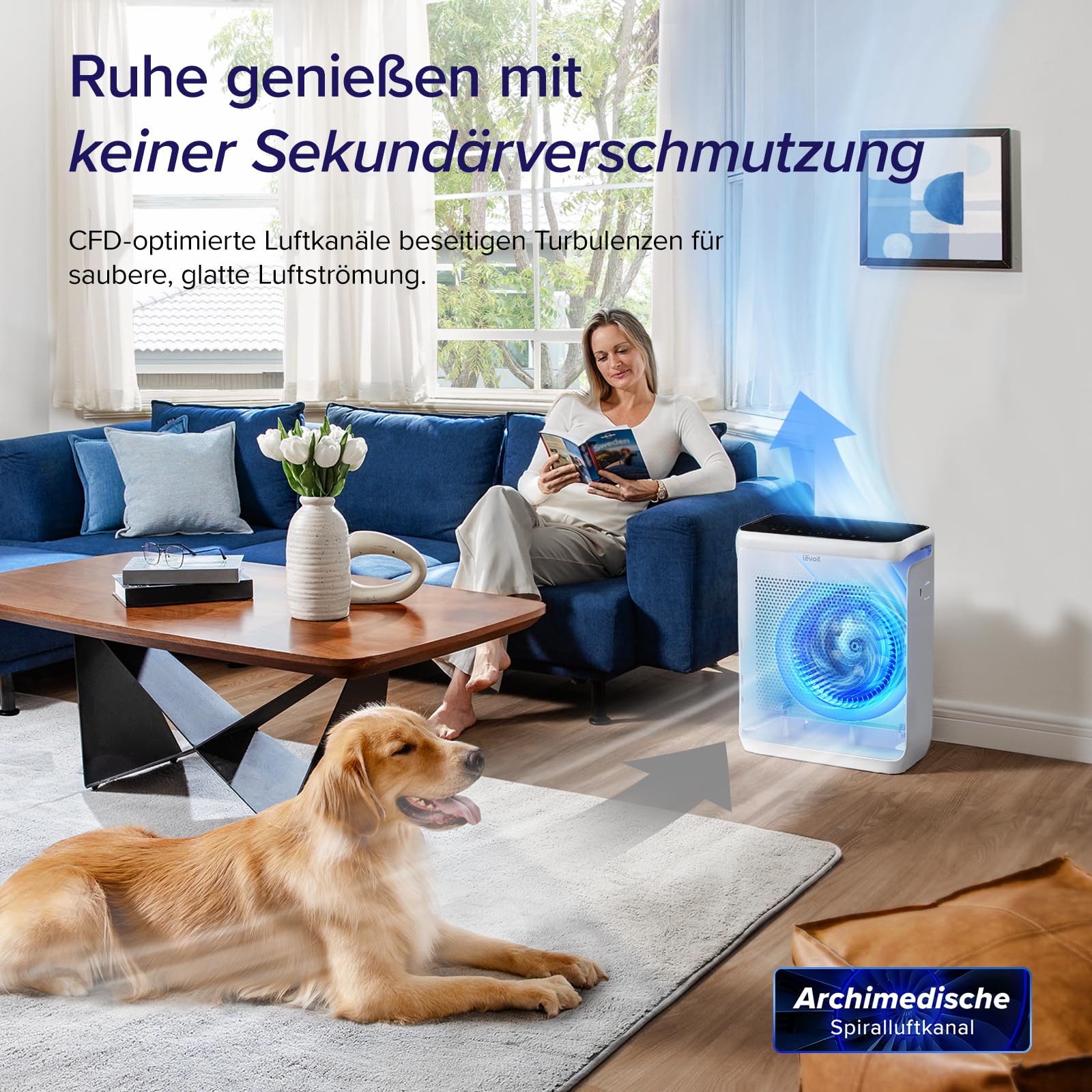 Levoit Luftreiniger mit HEPA Luftfilter gegen 99,97 Prozent Schimmel Staub Pollen Tierhaare, Luftqualitäts-Feedback und Auto-Modus, CADR 240m³/h für Raucherzimmer, bis zu 50m², Weiß
