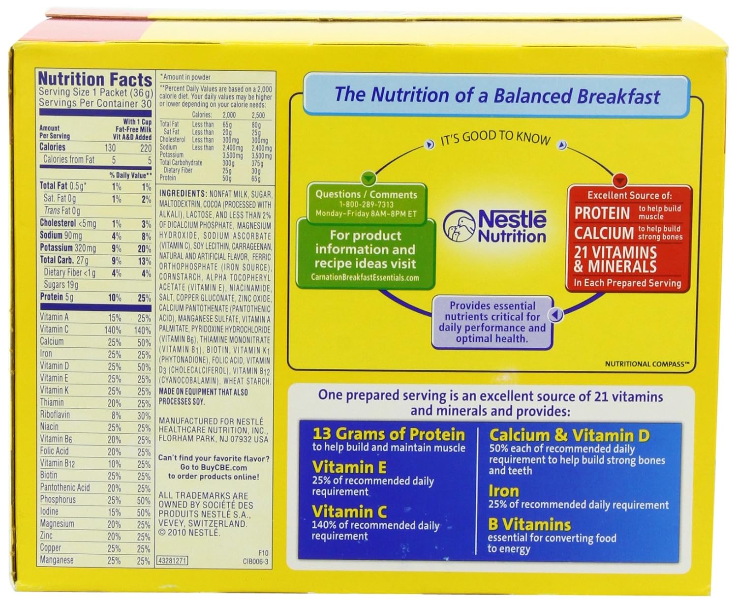 Carnation Breakfast Essentials Complete Nutritional Drink, Rich Milk Chocolate, 1.26 oz, (Pack of 30)
