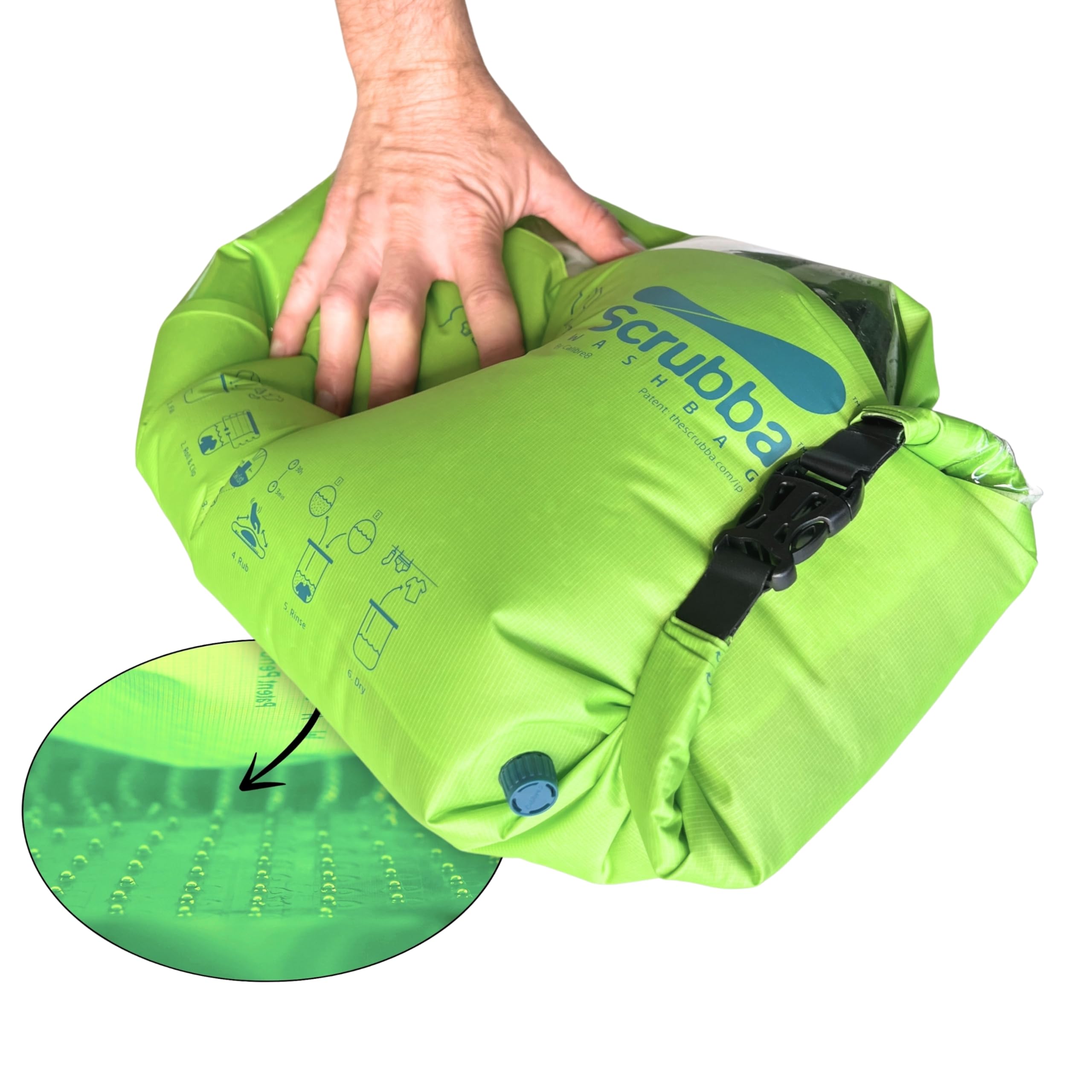 Scrubba Wash Bag - Patented Washboard-in-a-Bag™ Portable Travel Washing Machine for Camping, Backpacking, Cruises & Hotels - Pack Light, Wash Clothes Anywhere in Minutes (5 oz)