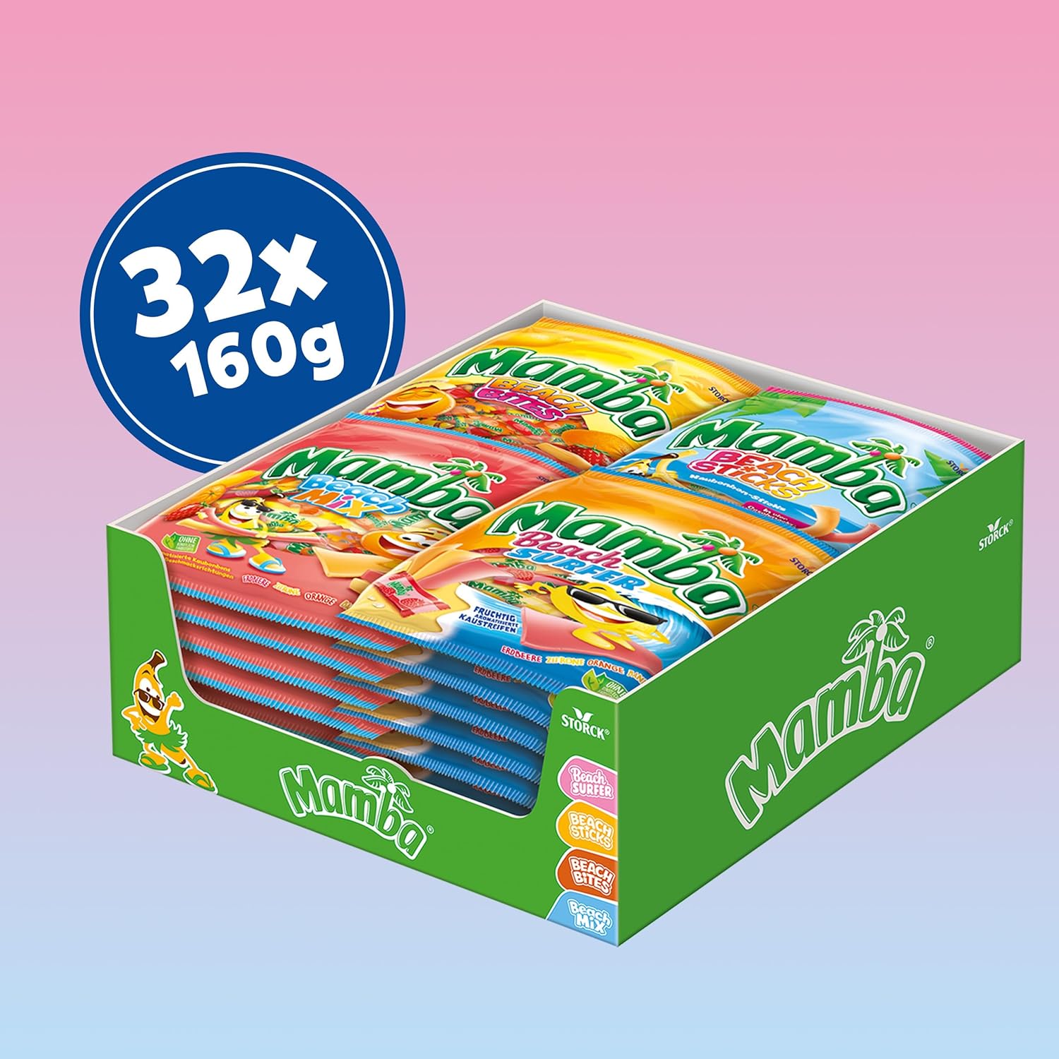Mamba Beach Mix – 1 x 160g – Fruchtige Kaubonbons mit Mamba Beach Surfer, Mamba Beach Sticks & Mamba Beach Bites – Fruchtgummi Mix einzeln verpackt
