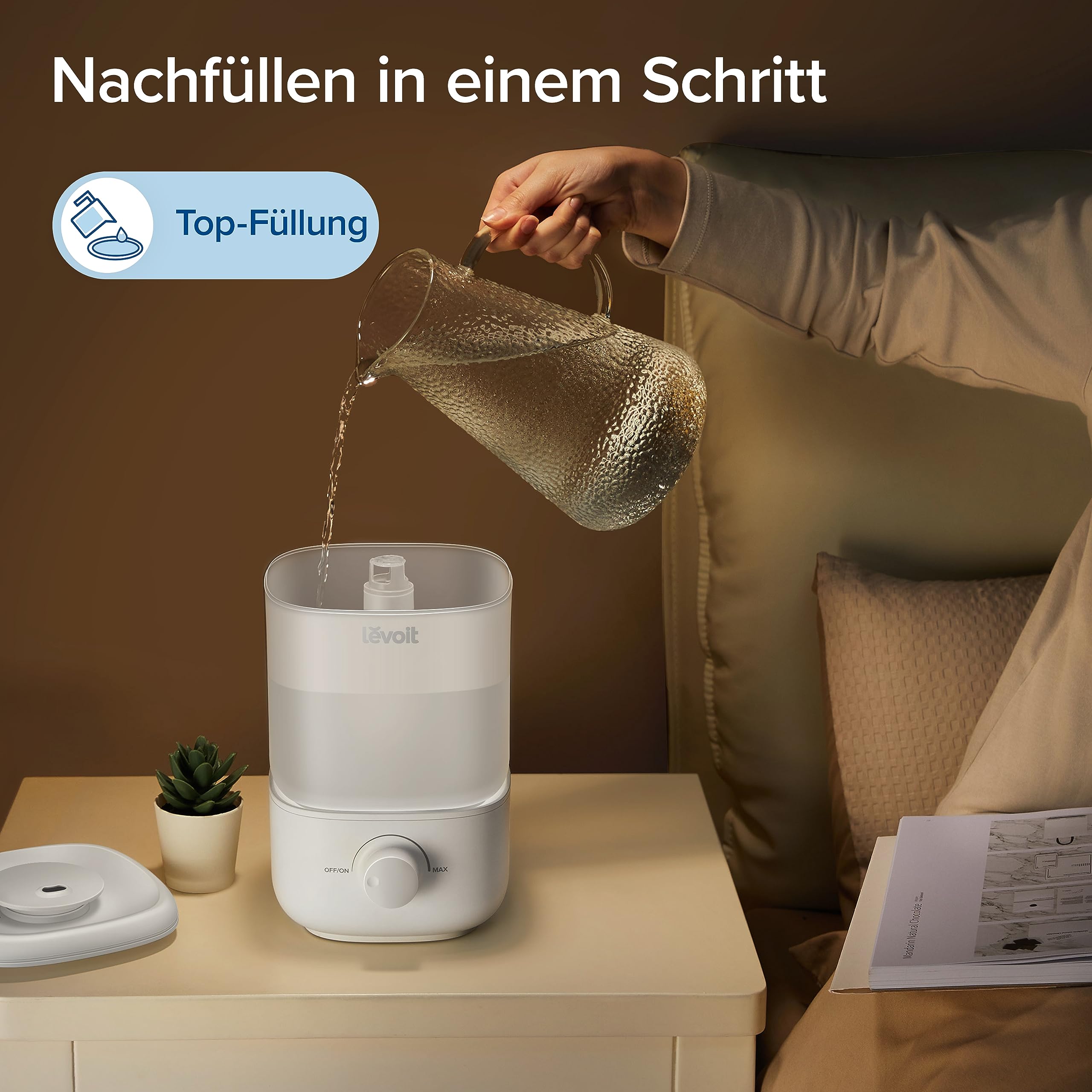 Levoit Luftbefeuchter Schlafzimmer, 23dB leise Humidifier, Top-Fill für Baby, bis 25H, Raumbefeuchter mit 360 grad Drehdüse für Kinderzimmer, Pflanzen, Auto Shut-off, 2,5 L, Weiß