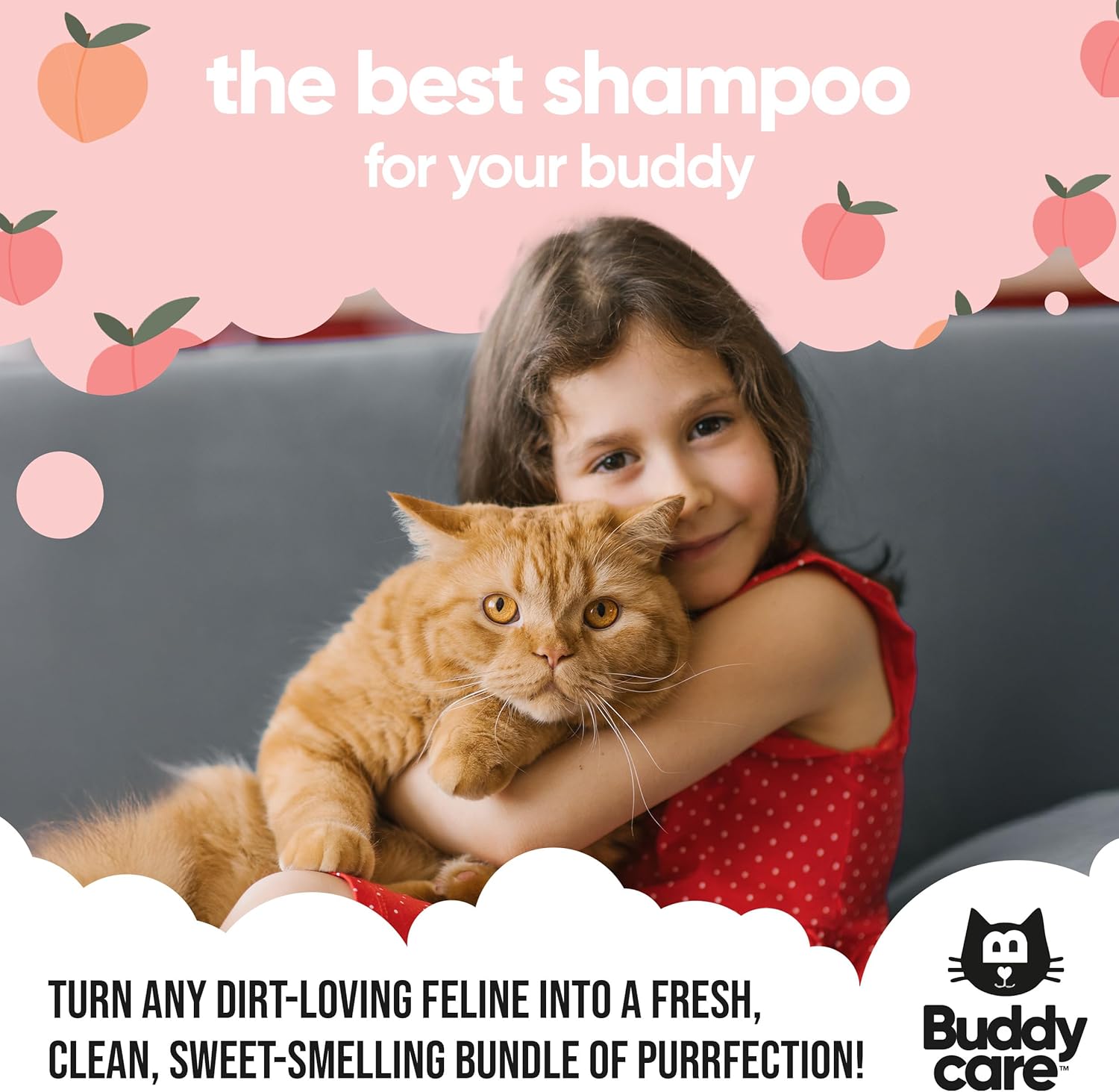 Buddycare Katzenshampoo für Katzen 500 ml Katzenshampoo mit Pfirsichduft zur Reinigung und zum Waschen