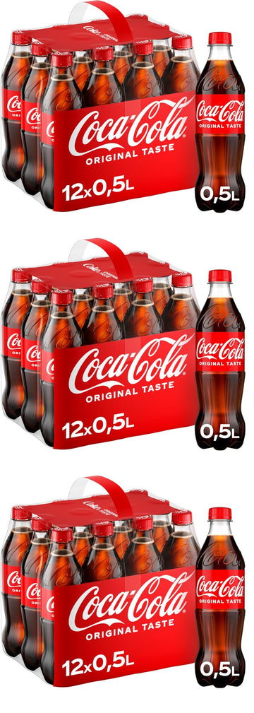 Coca-Cola Classic - pure Erfrischung mit unverwechselbarem Coke-Geschmack in stylischem Kultdesign - Einweg Flasche (12 x 500 ml)
