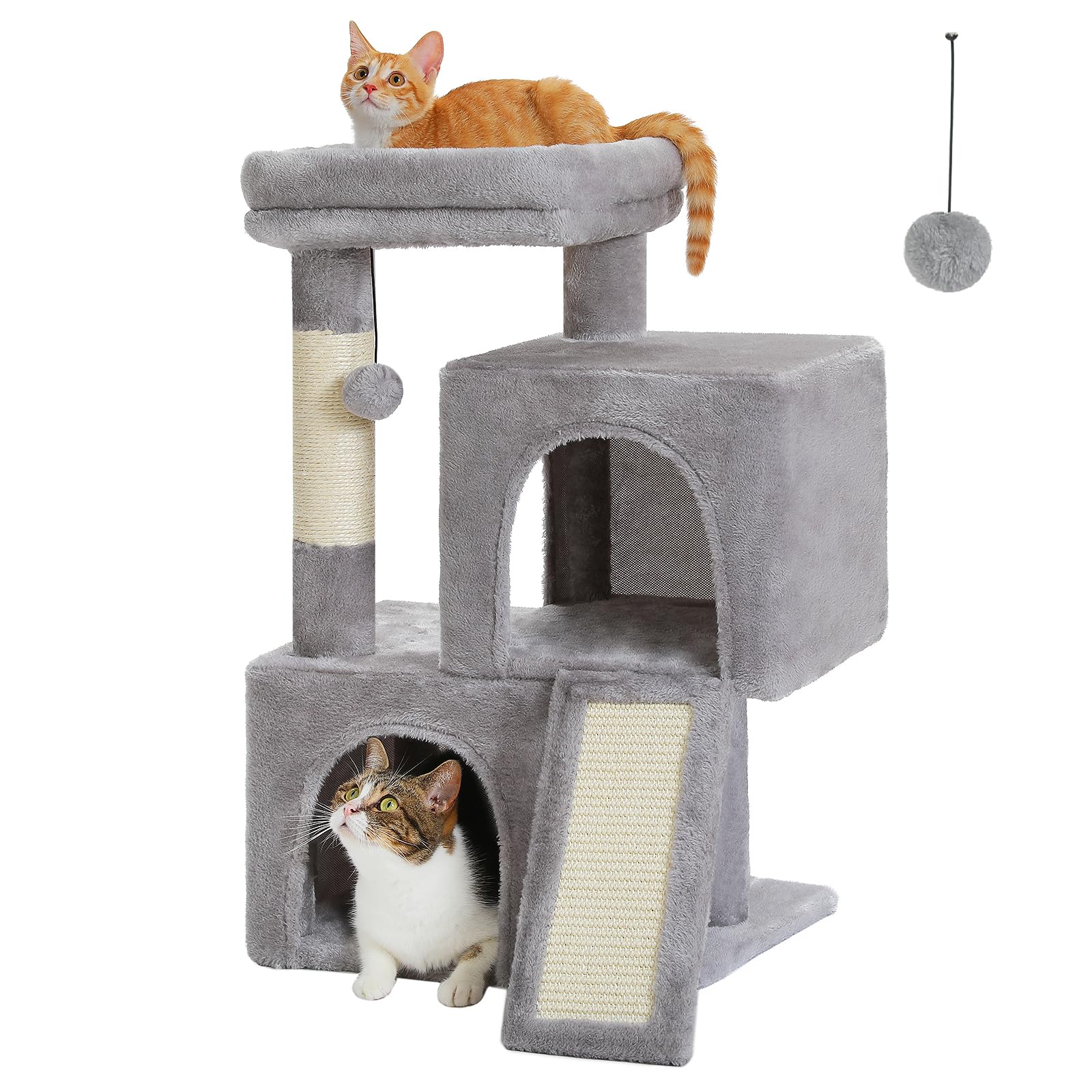 PETEPELA Katzenbaum Kratzbaum Kratzbäume Katzenmöbel mit Sisal-Seil Plüsch Liege höhlen Spielhaus Spielzeug für Katzen Grau