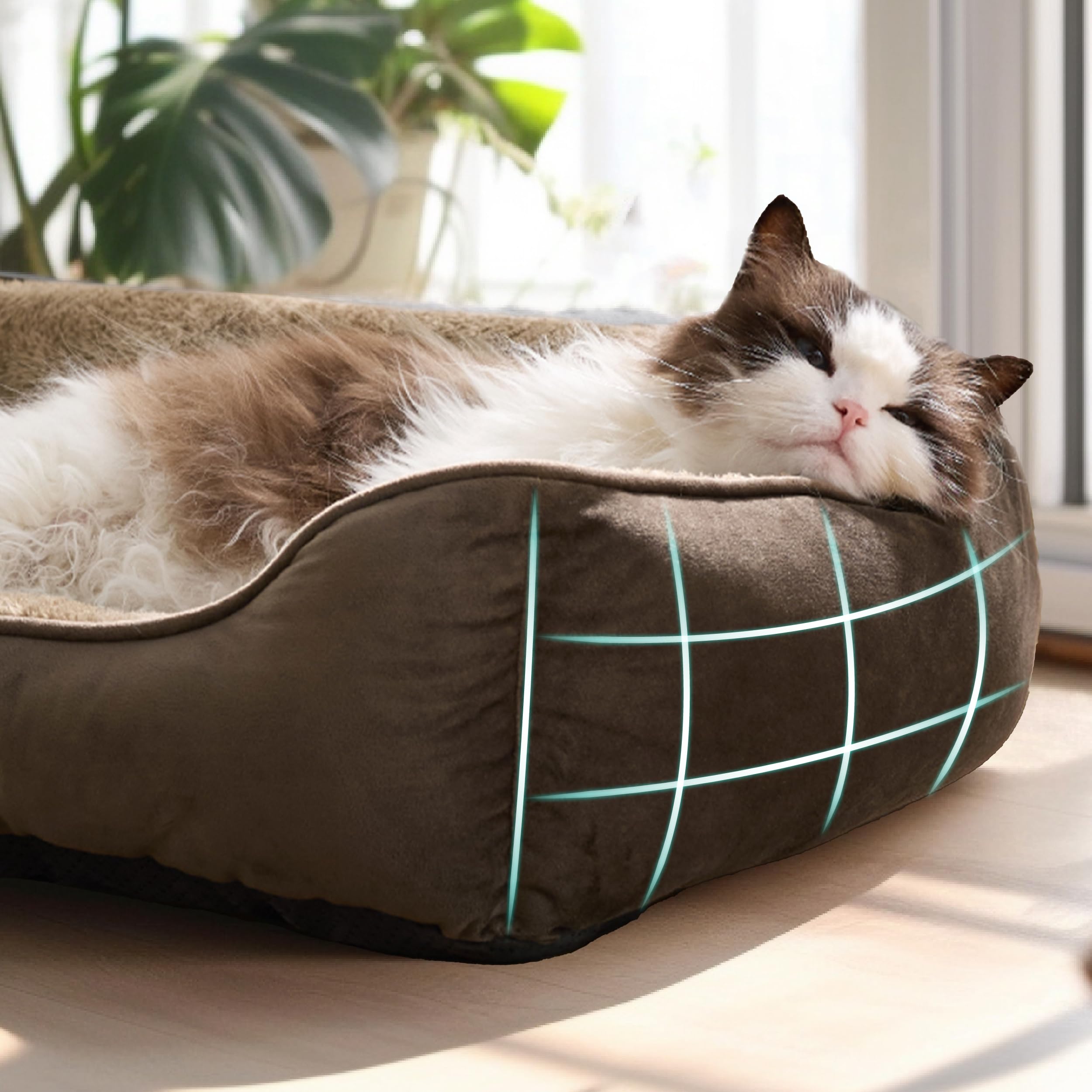 BEDSURE Katzenbett waschbar Katzen Bettchen - 51x41cm Katzenkorb Indoor mit Rutschfester Basis, quadratisches Hundebett für kleine Hunde mit weichem Rand, grau