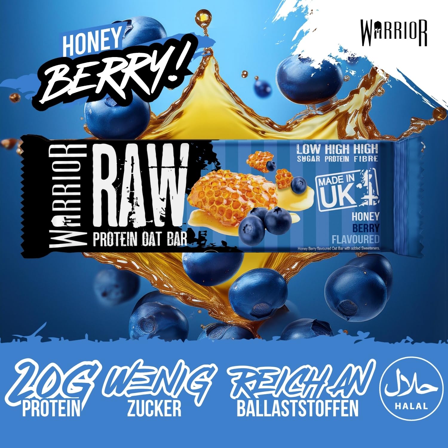 Warrior Raw Proteinriegel 12 x 75 g – Ballaststoffreicher Haferriegel mit Protein, High Protein Snack ohne Zucker, Natürlicher Haferflocken Riegel mit Präbiotika – Schoko-Brownie