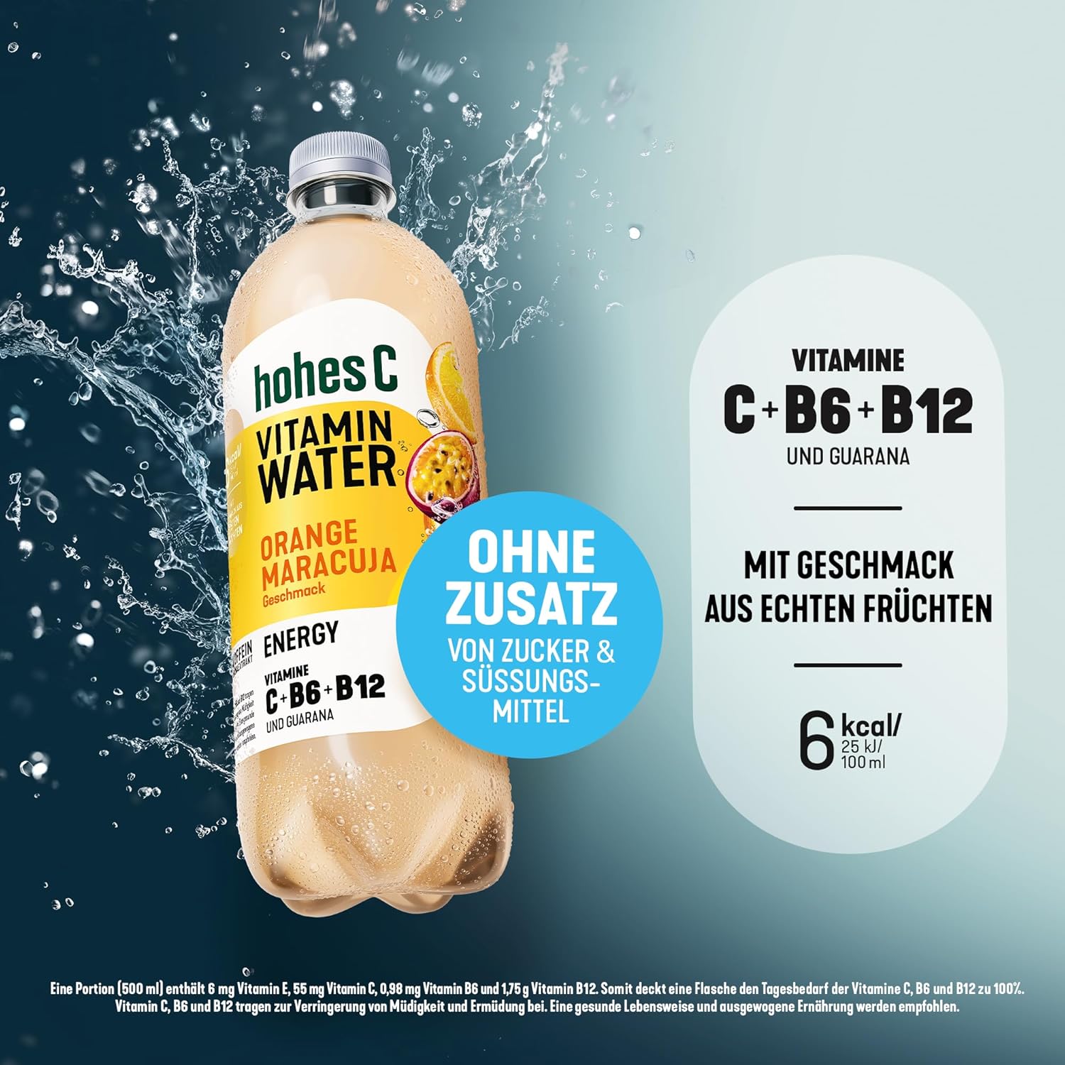hohes C Vitamin Water Protect Limette & Ingwer (6 x 750ml), für dein Immunsystem: Vitamin C, D, E + Zink, gegen oxidativen Stress, nur 6kcal/100ml, ohne Zuckerzusatz & Süßungsmittel, vegan