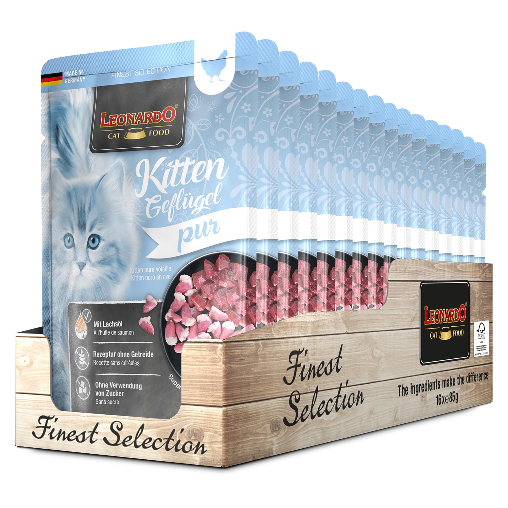 LEONARDO Frischebeutel [16x85g Kaninchen + Cranberries] | Getreidefreies Nassfutter für Katzen | Feuchtfutter Alleinfutter im Einzelportionsbeutel