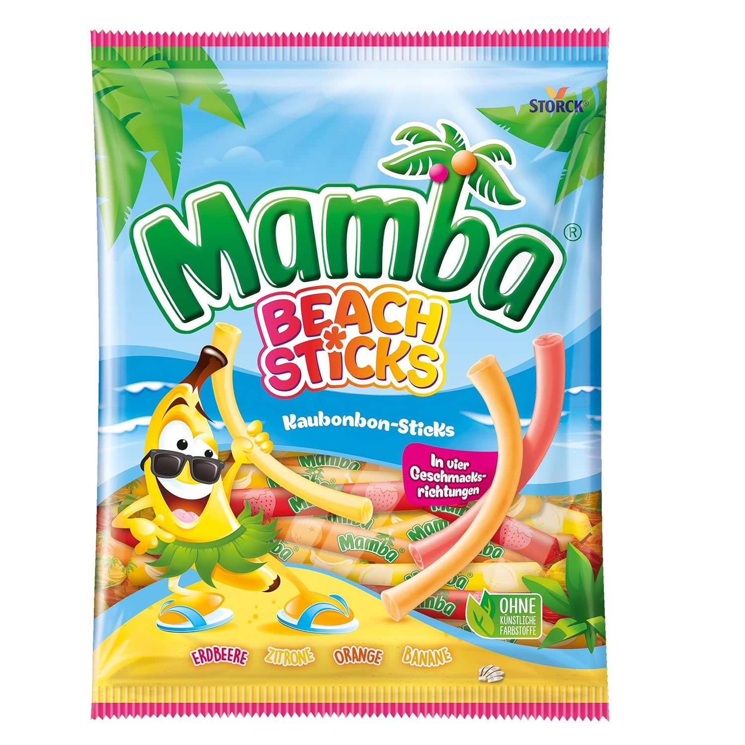 Mamba Beach Mix – 1 x 160g – Fruchtige Kaubonbons mit Mamba Beach Surfer, Mamba Beach Sticks & Mamba Beach Bites – Fruchtgummi Mix einzeln verpackt
