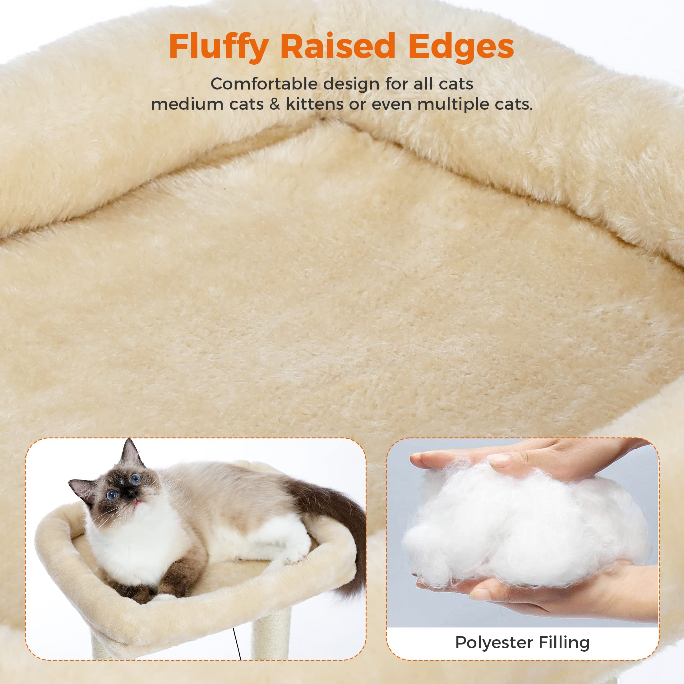 PAWZ Road Kleiner Katzenbaum, mehrstöckiger Katzenturm mit Sisal-überzogenem Kratzbaum, gemütlicher Katzenwohnung und großer Katzensitzstange für Hauskatzen, Beige