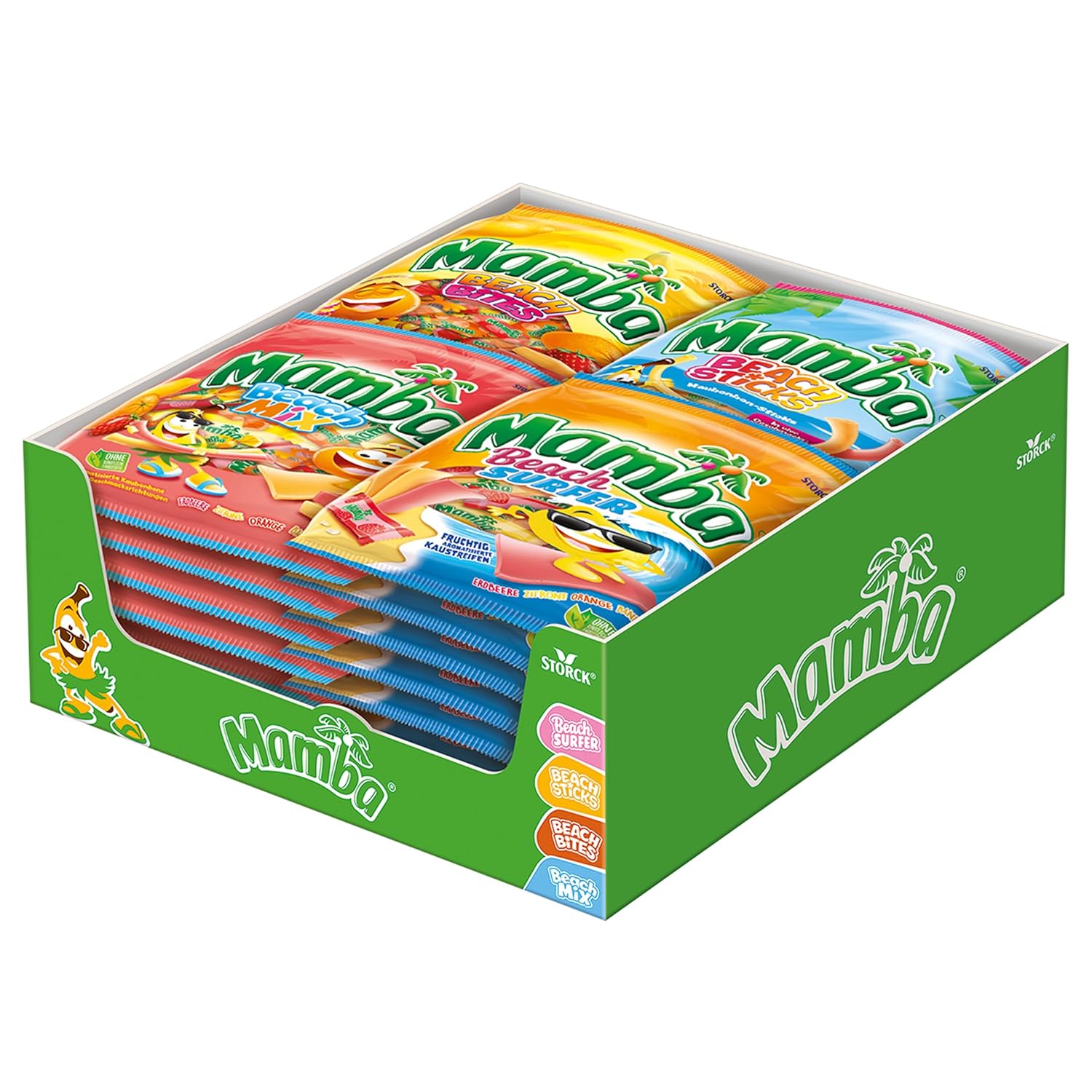 Mamba Beach Mix – 1 x 160g – Fruchtige Kaubonbons mit Mamba Beach Surfer, Mamba Beach Sticks & Mamba Beach Bites – Fruchtgummi Mix einzeln verpackt