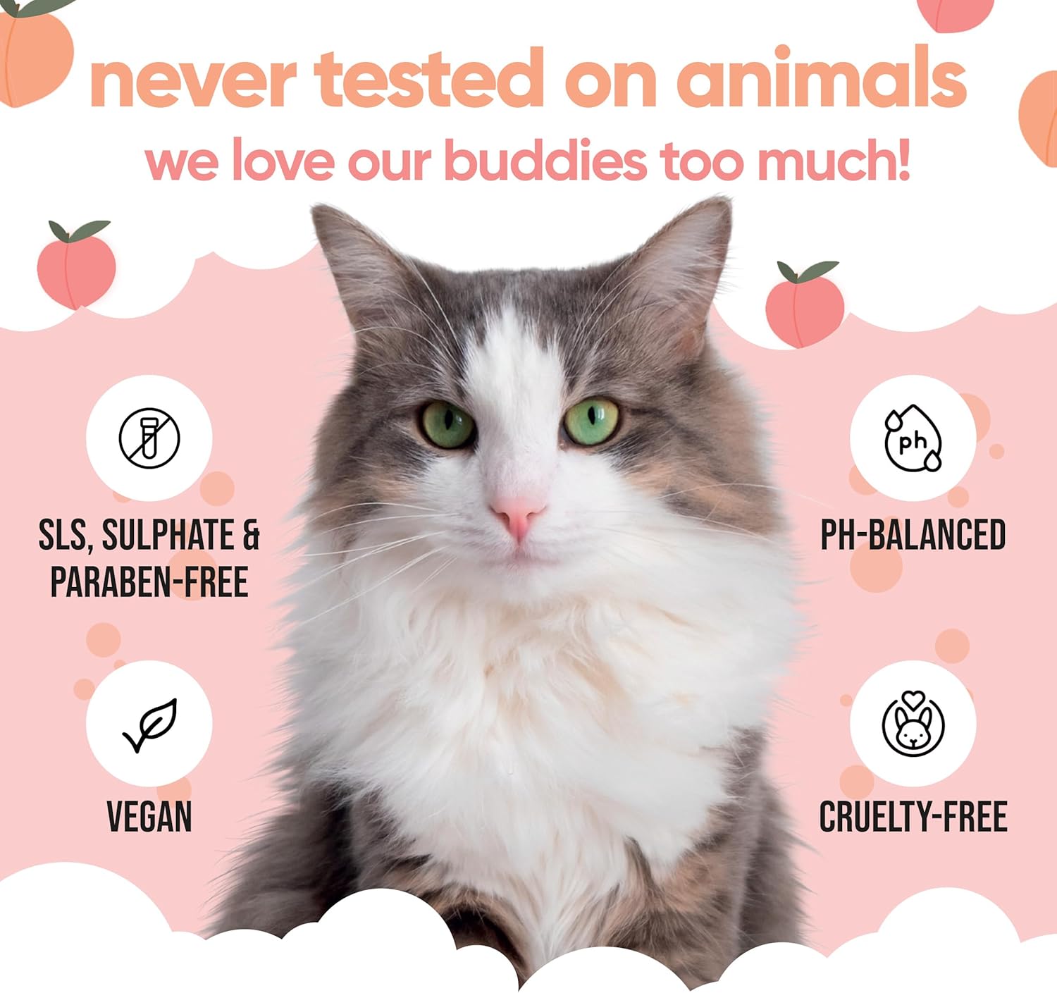Buddycare Katzenshampoo für Katzen 500 ml Katzenshampoo mit Pfirsichduft zur Reinigung und zum Waschen