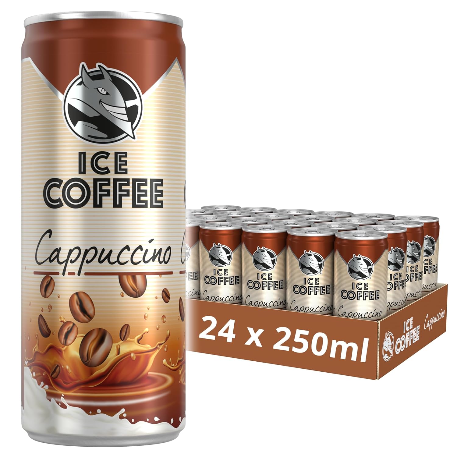 HELL Ice Coffee Cappuccino | 24 x 250 ml Dosen Multipack | 40 mg/100 ml Koffein | enthält Arabica & Robusta Kaffeeextrakte | 75% UHT-Milch | trinkfertig
