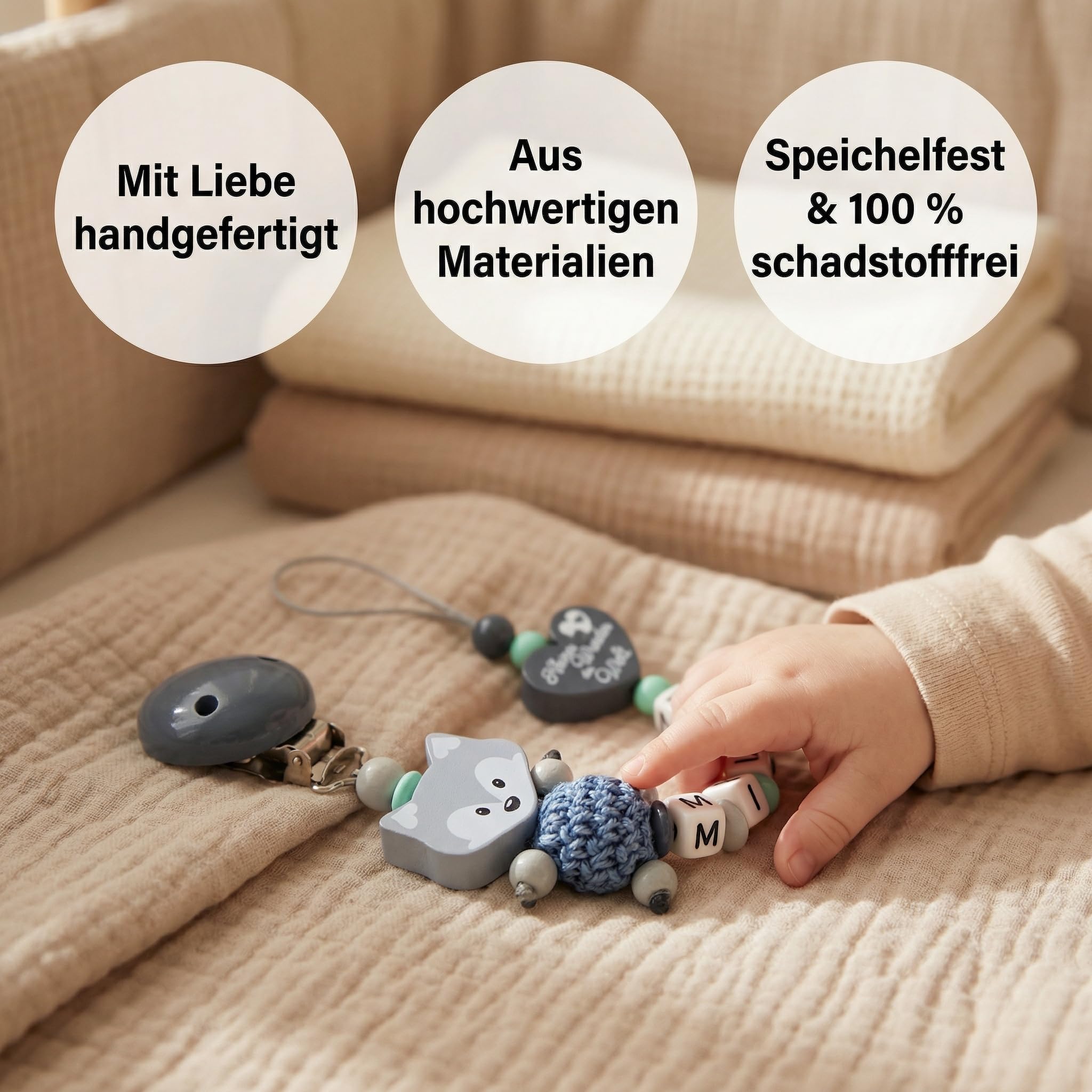 Schnullerband mit Namen für Mädchen & Jungen personalisierte Baby Geschenke (Blau)