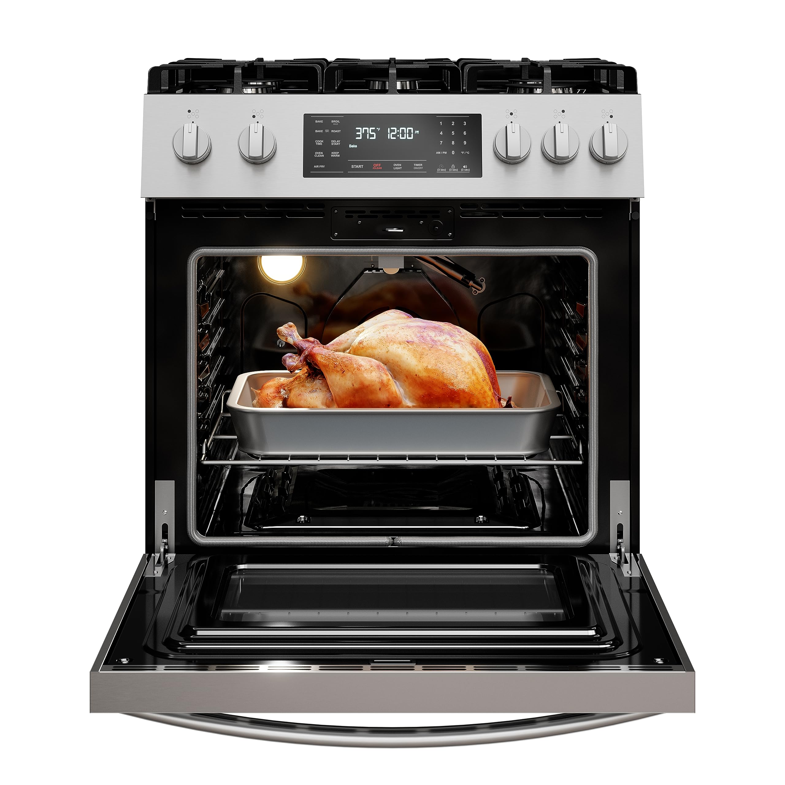 Kenmore Front Control Electric Range Oven with 5 Cooktop Elements with 7 Cooking Power Options, True Convection, Steam and Self Clean, Freestanding Oven, 4.8 cu. ft. Capacity Stainless Steel