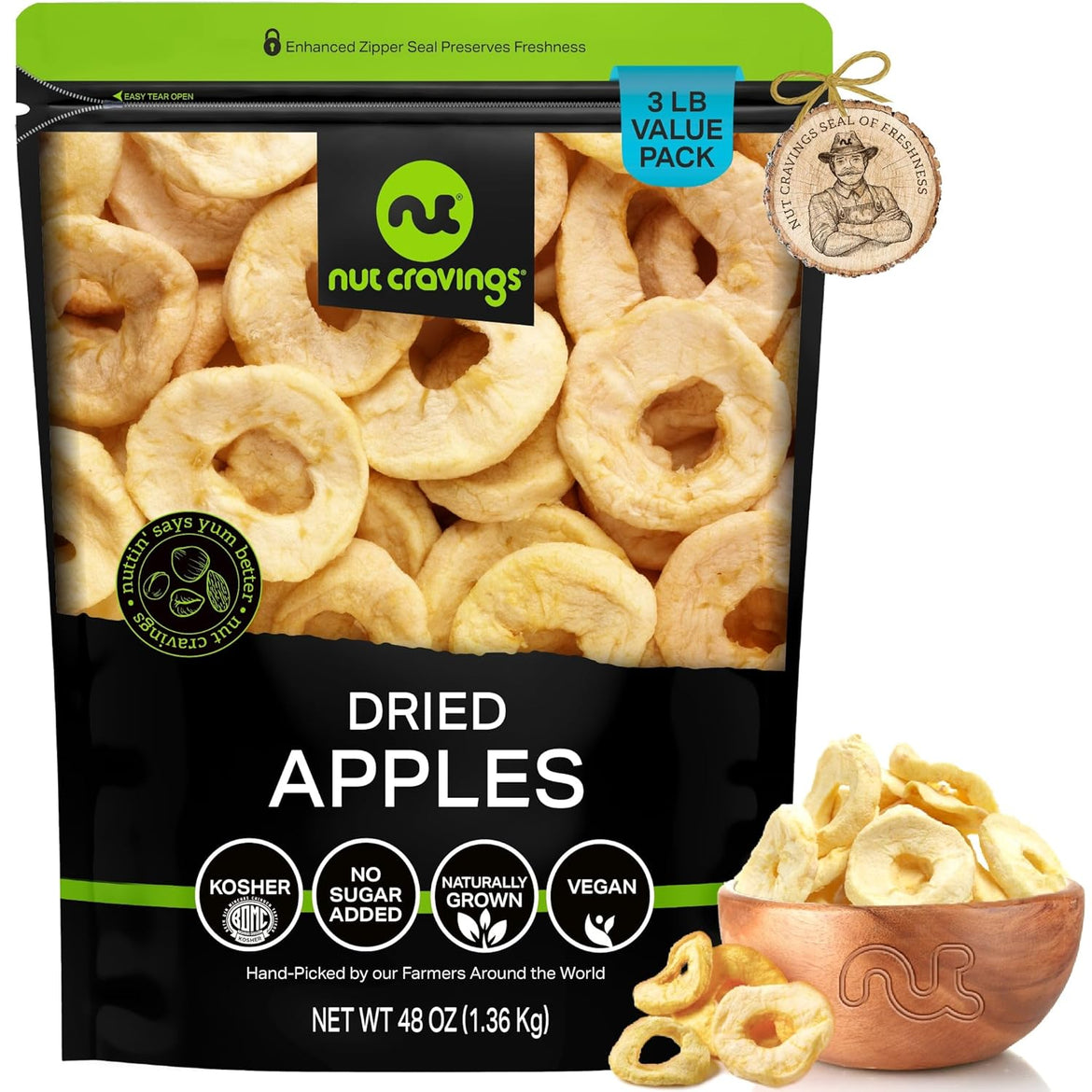 NUT CRAVINGS - Dried California Peaches, No Sugar Added, Unsweetened (16oz, 1 LB) Sweet Healthy Snack, Vegan, Kosher, Resealable Bag