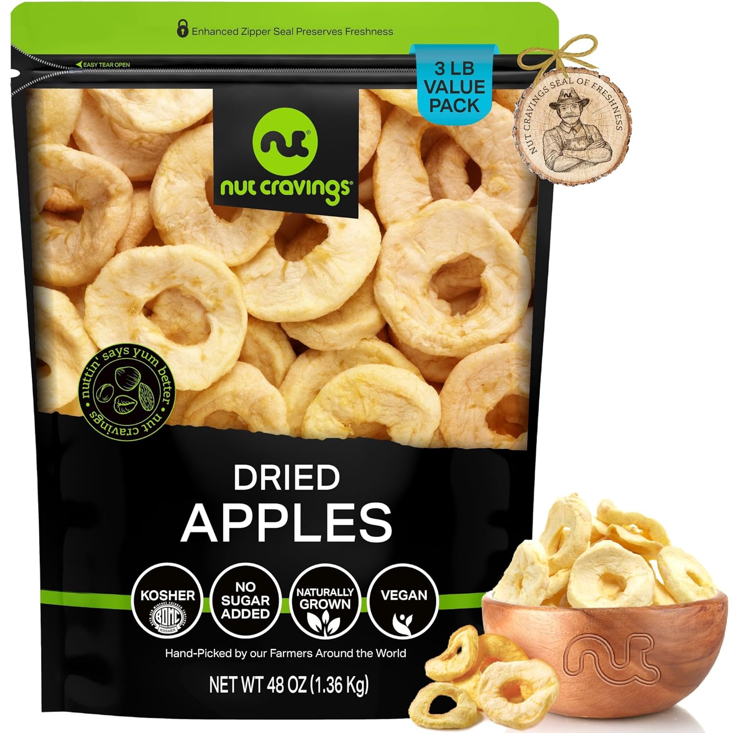 NUT CRAVINGS - Dried California Peaches, No Sugar Added, Unsweetened (16oz, 1 LB) Sweet Healthy Snack, Vegan, Kosher, Resealable Bag