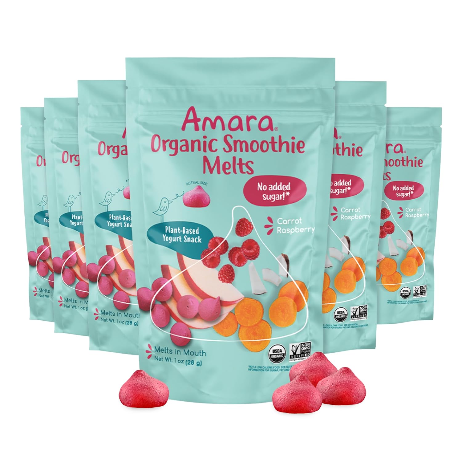 Amara Smoothie Melts - Mixed Red Berries - Baby Snacks Made With Fruits and Vegetables - Healthy Toddler Snacks For Your Kids Lunch Box - Organic Plant Based Yogurt Melts - 6 Resealable Bags