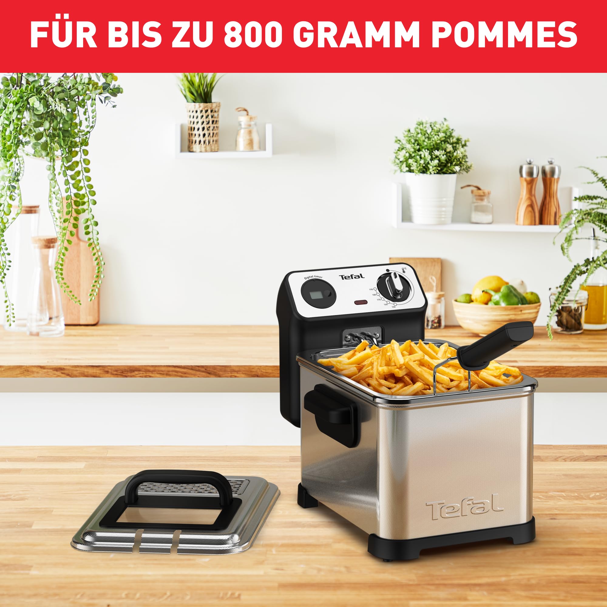 Tefal Oleoclean Pro Fritteuse 3,5L für knusprige Pommes, 2300W Edelstahl Friteuse mit Öl-Filterung, Herausnehmbarer Ölbehälter 1,2kg, Timer & Thermostat, Spülmaschinenfest, Schwarz/Edelstahl