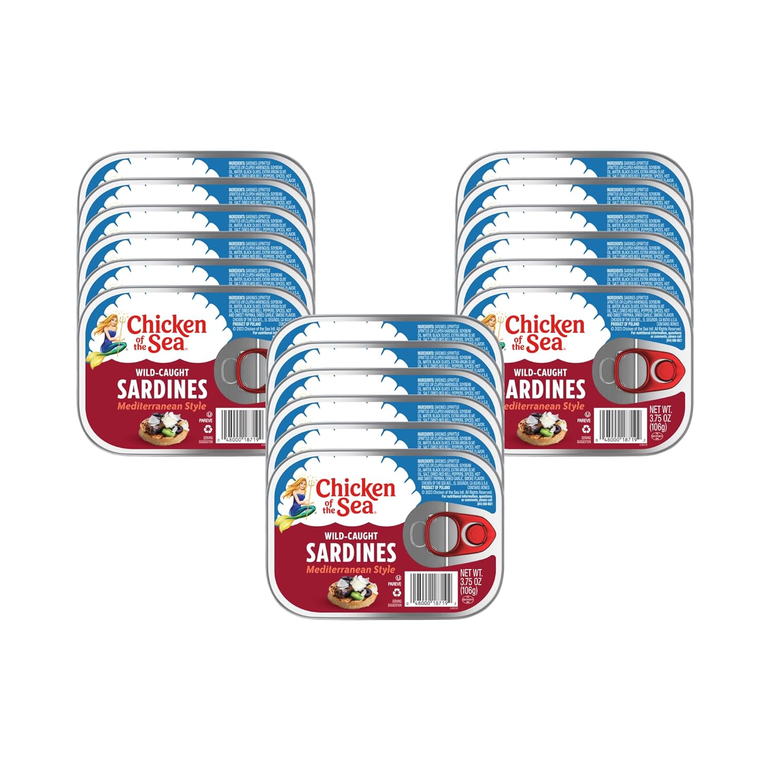 Chicken of the Sea Sardines in Olive Oil, 3.75 oz. (Pack of 18), Wild Caught Canned Sardines, Packaging May Vary