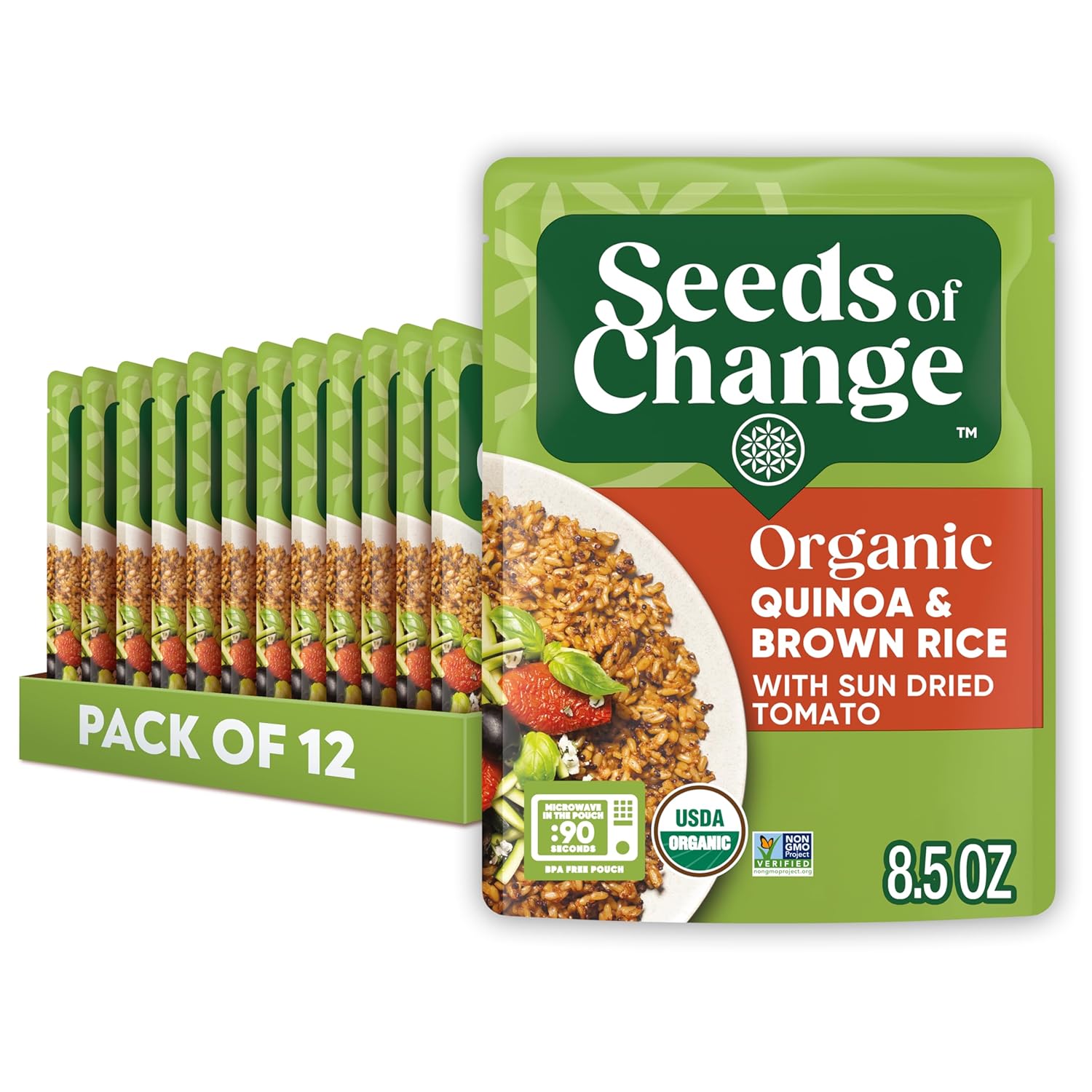 SEEDS OF CHANGE Certified Organic Brown Basmati Rice, Organic Food, 8.5 OZ Pouch (Pack of 12)