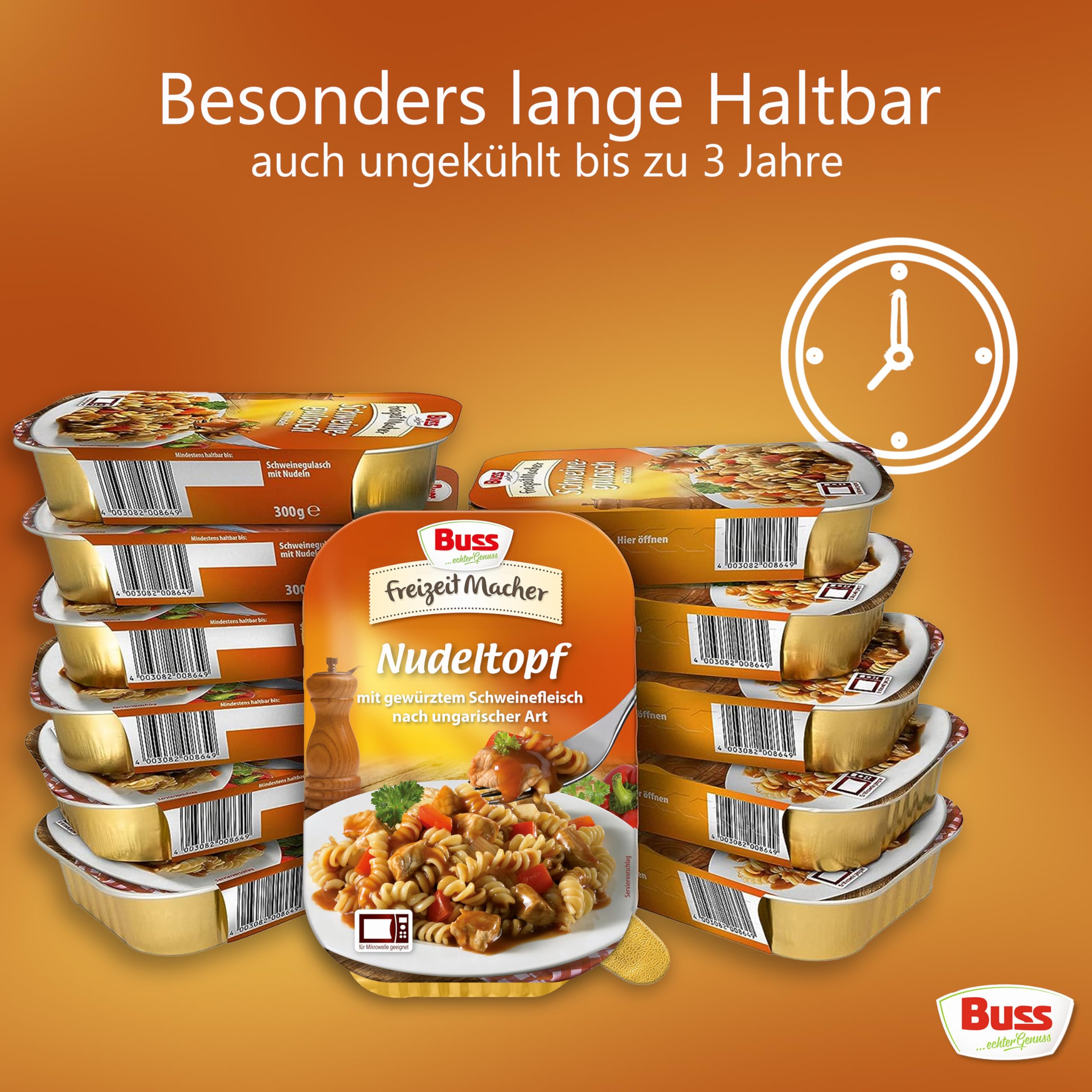 Buss Freizeitmacher Traditioneller Grünkohl Eintopf mit Kartoffeln und Mettenden - Fertiggerichte zum Aufwärmen in Mikrowelle & Topf - Schnell & Einfach Zubereitet - 12 x 300g