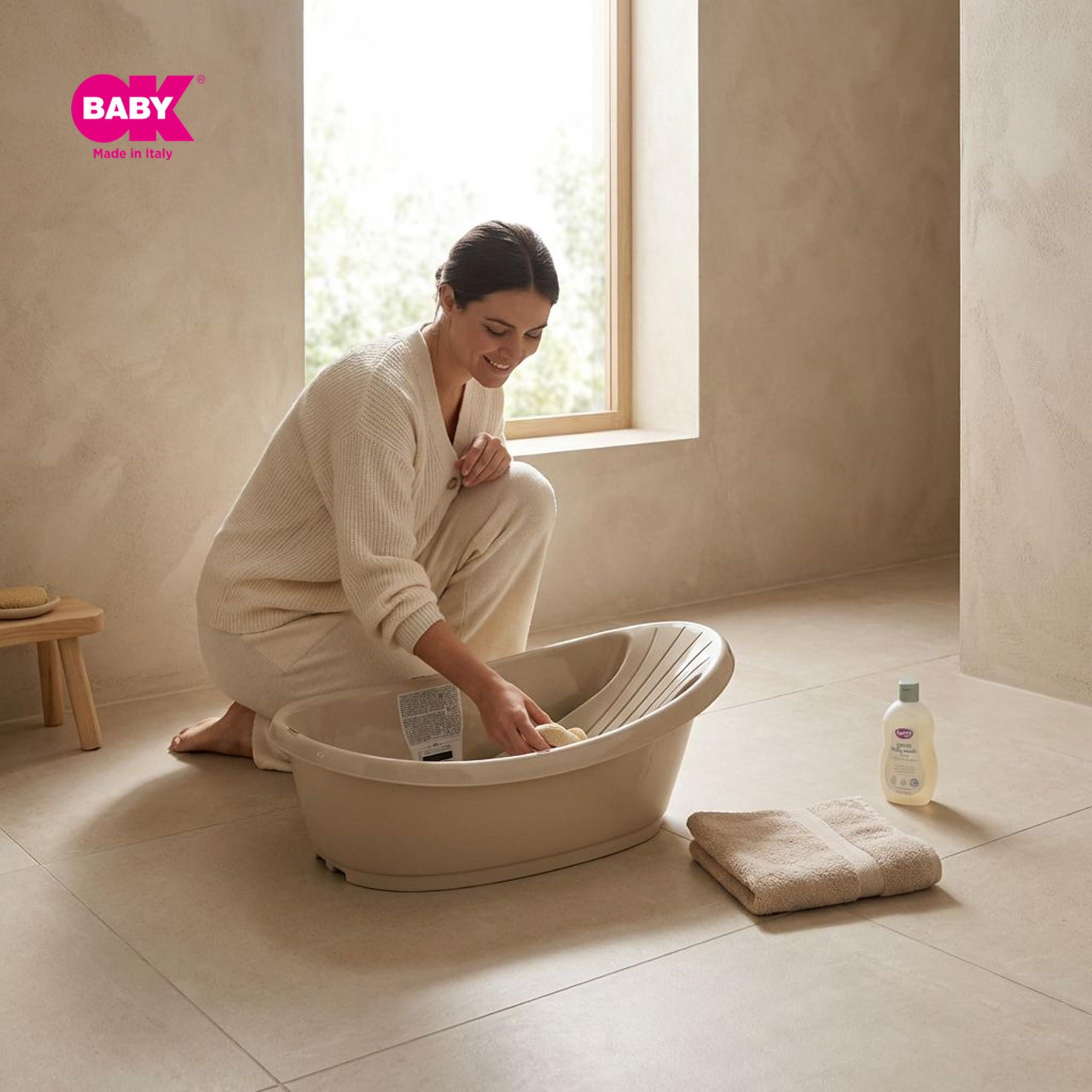 Onda Baby-Badewanne - Rutschsichere Basis, mit eingebautem digitalen Flüssigkristall-Thermometer - Rückenstütze für zusätzlichen Komfort - Passt in die Badewanne oder die ebenerdige - Weiss