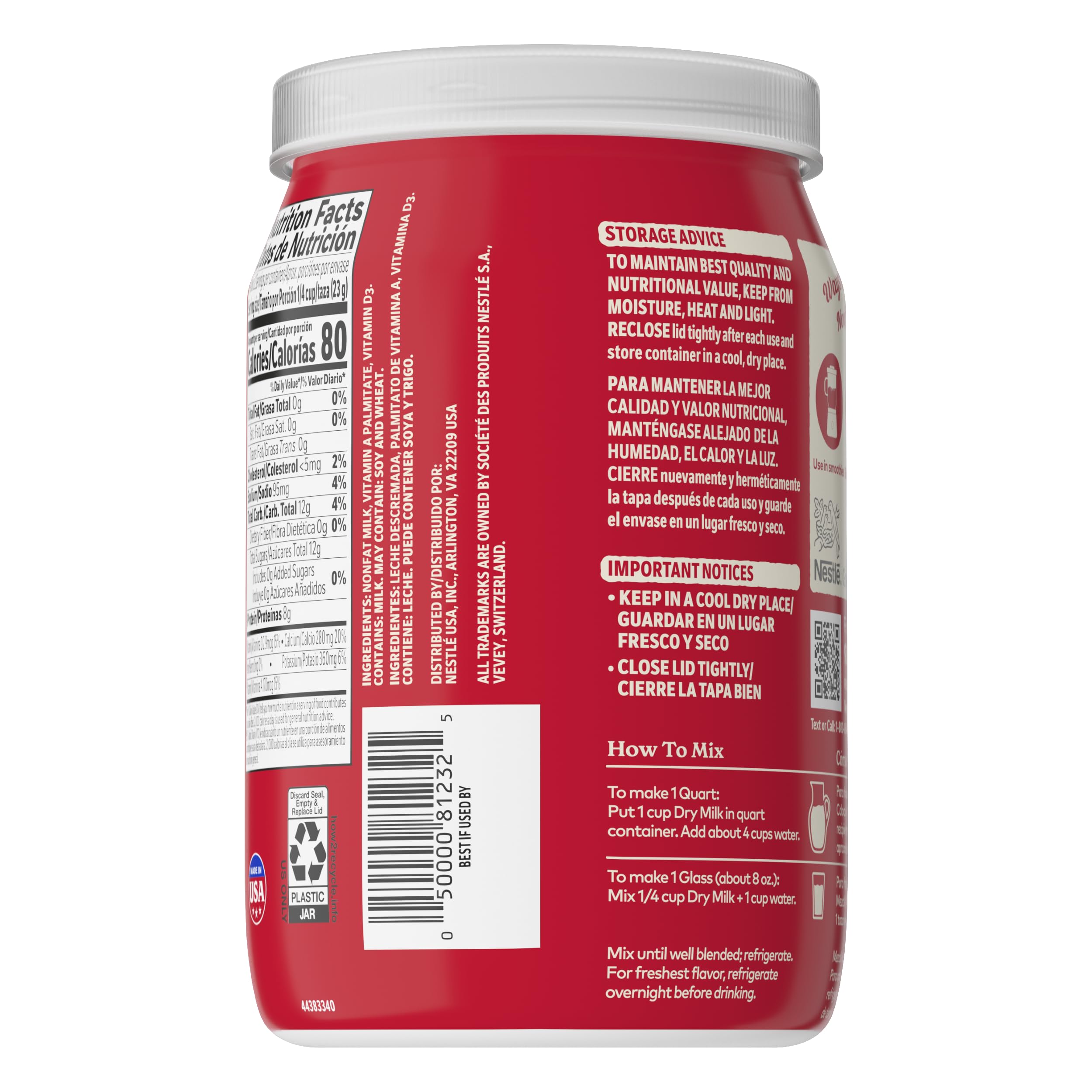 Carnation Instant Nonfat Dry Milk, 6 Count, 9.63 Ounce