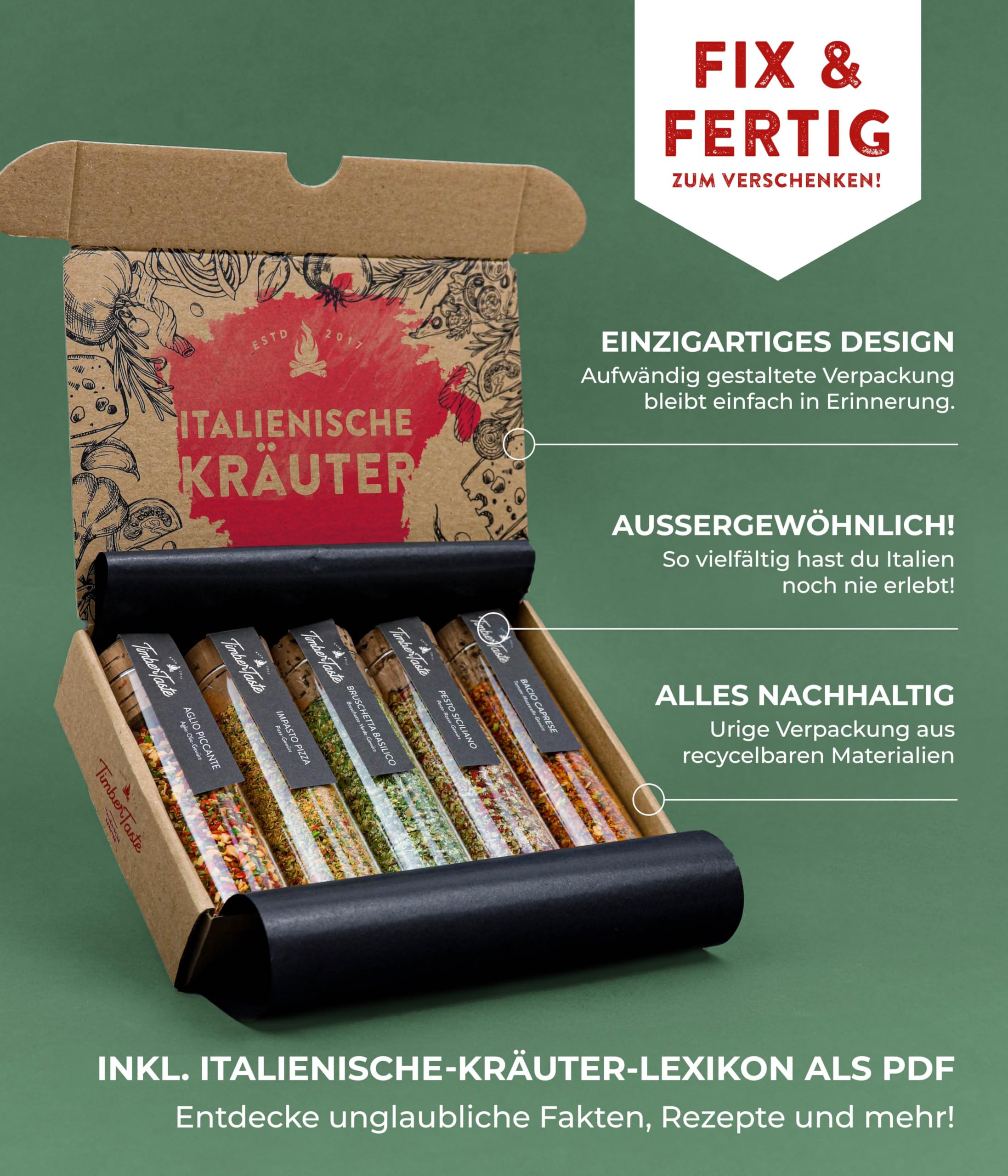 TIMBER TASTE® Grillgewürze Geschenkset - 5 premium BBQ Gewürze Rubs & Marinaden in edler Geschenkbox | Geschenke für Männer | Vatertag Geschenk | Gewürze Geschenkset ideal zum Grillen Geschenk Set