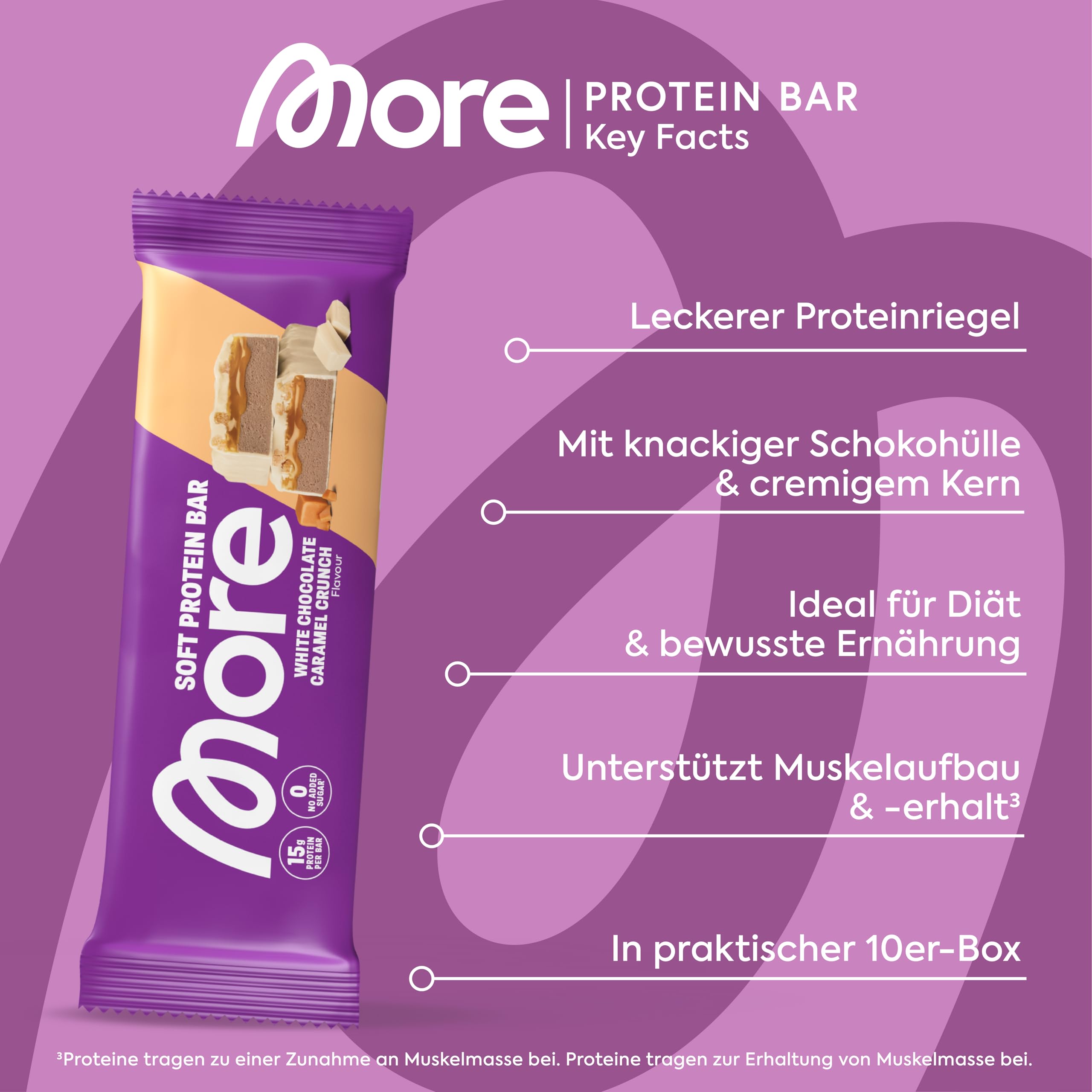 MORE Protein Bar, 10er Box, White Chocolate Peanut Caramel, Protein Riegel ohne Zuckerzusatz (Design kann variieren)