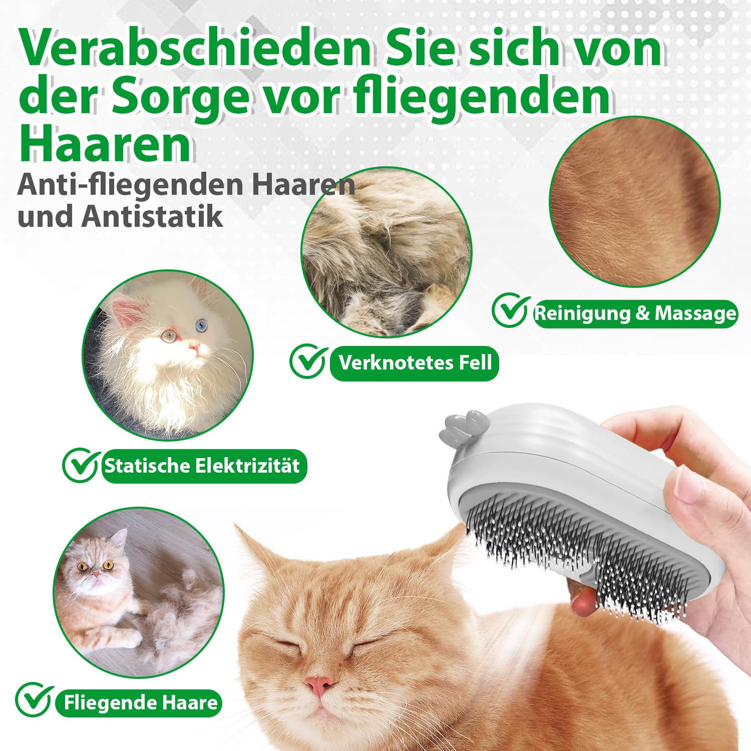 Katzenbürste mit Dampf & Auslöseknopf, Wiederaufladbar Dampfbürste von Katze Hunde, Spray Haustierhaar Bürste, Massage Steamer Kamm für Langhaar und Kurzhaar zum Entfernen Losem Fell und Schmutz