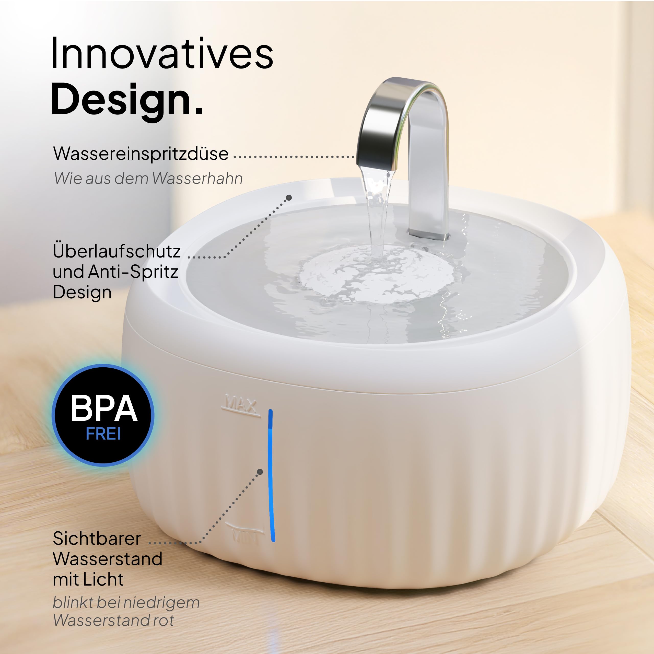 PrettyPaw Katzenbrunnen - Super leiser, BPA-freier 3L Trinkbrunnen für Katze mit LED und Aktivkohlefilter - Leicht zu reinigender Katzen Trinkbrunnen - Aqua Flow (Schwarz)
