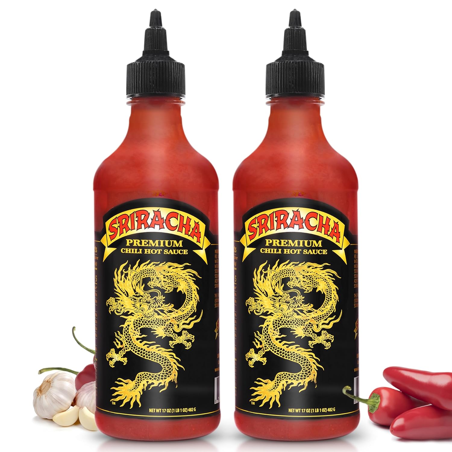 Underwood Ranches Dragon Sriracha Sauce - Hot Sauce for Eggs, Pizza, Mexican Dishes, and More - Holiday Gift for Christmas 17 oz - 2 Pack