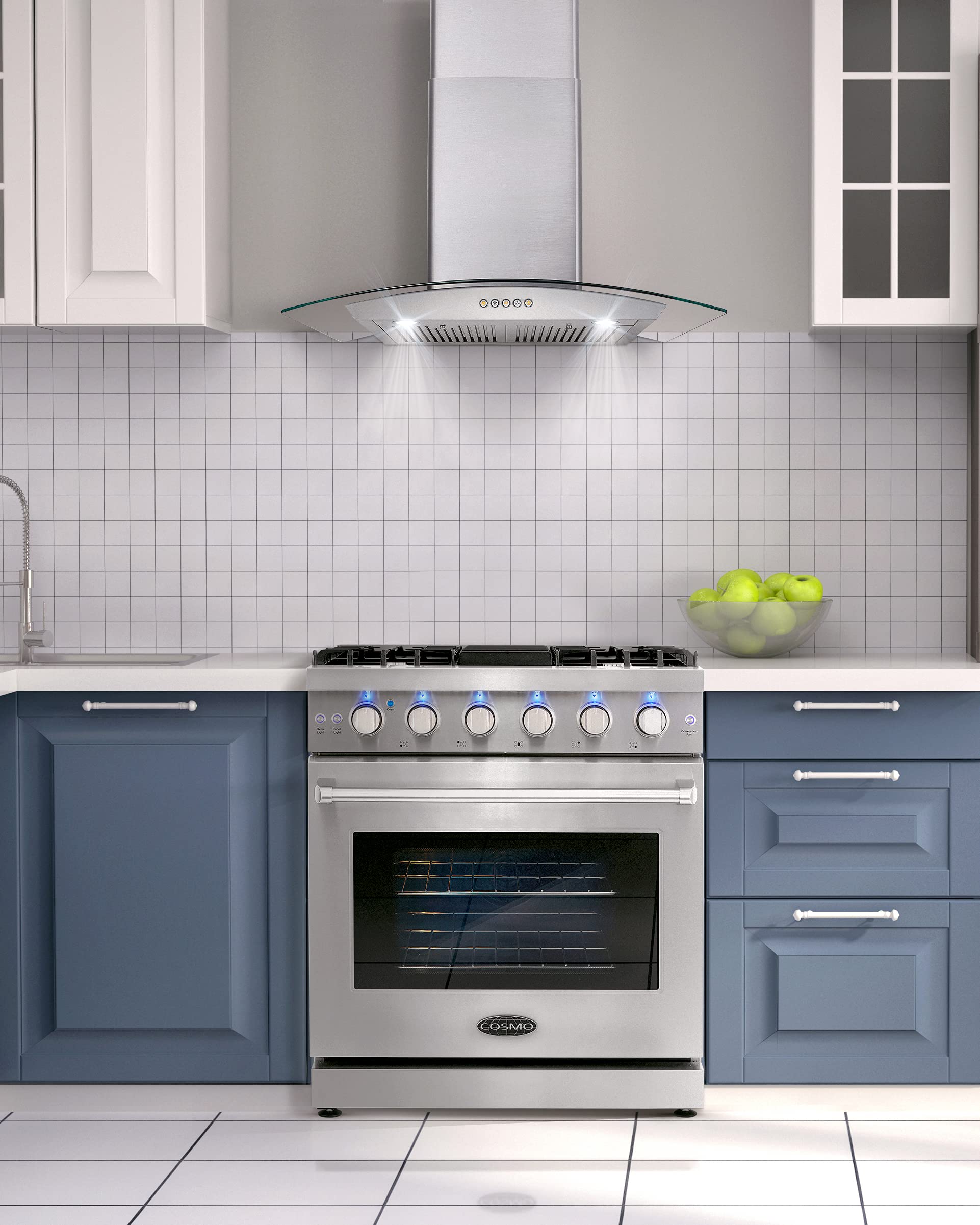 COSMO COS-EPGR366 36 in. Haven Collection 6.0 cu. ft. Gas Range, 6 Burners, Convection Oven, Knob LEDs, Storage Drawer, Stainless Steel