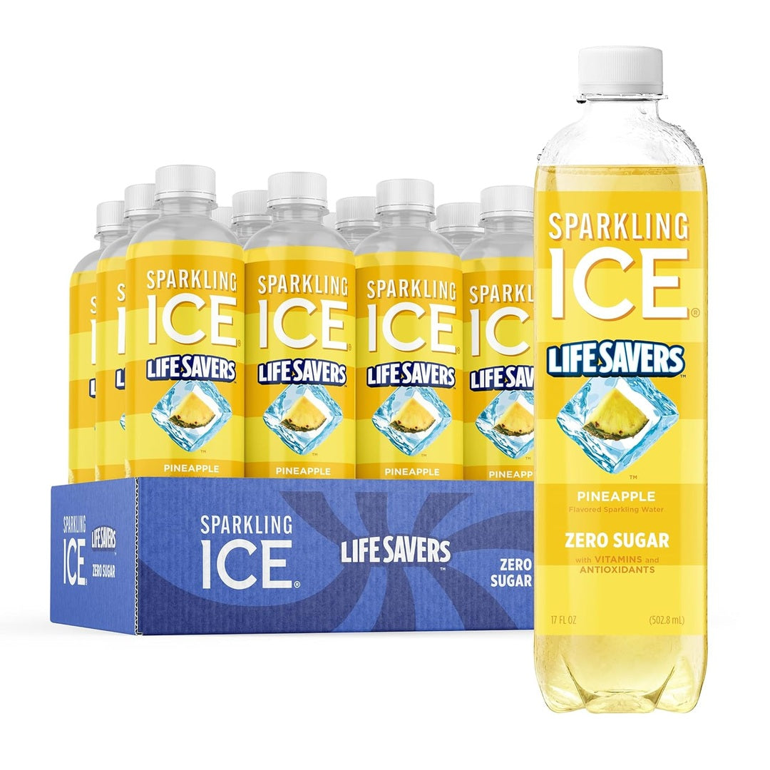 Sparkling Ice® LIFESAVERS™ Pineapple, Zero Sugar Flavored Sparkling Water, with Vitamins and Antioxidants, Low Calorie Beverage, 17 fl oz Bottles (Pack of 12)