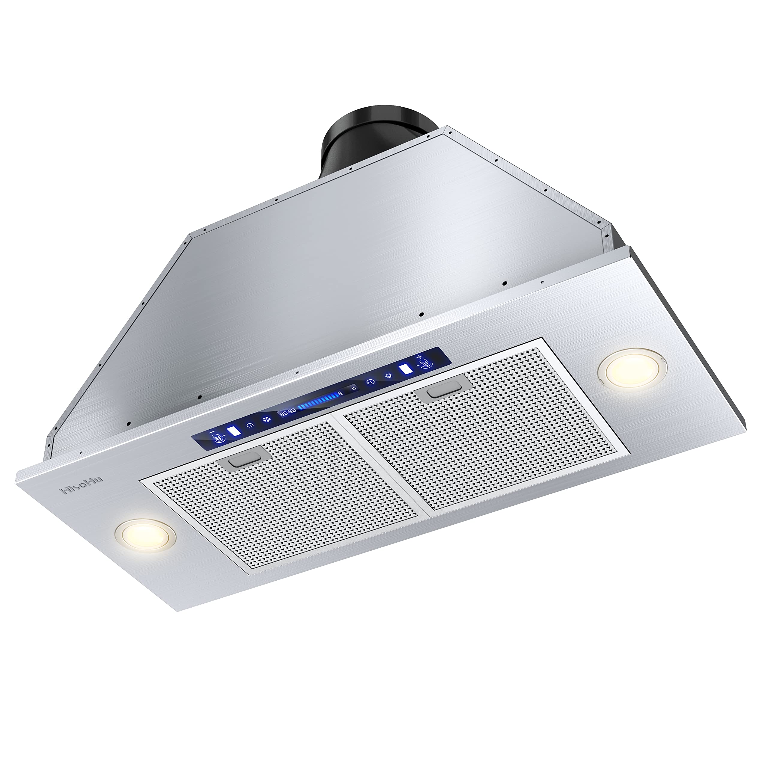 HisoHu 30 Inch Under Ducted Cabinet Range Hood with 1200 CFM, 4 Speed Gesture Sensing Kitchen Exhaust Hood & Touch Control Panel, Stainless Steel Stove Vent Hood with 2 LED Lights