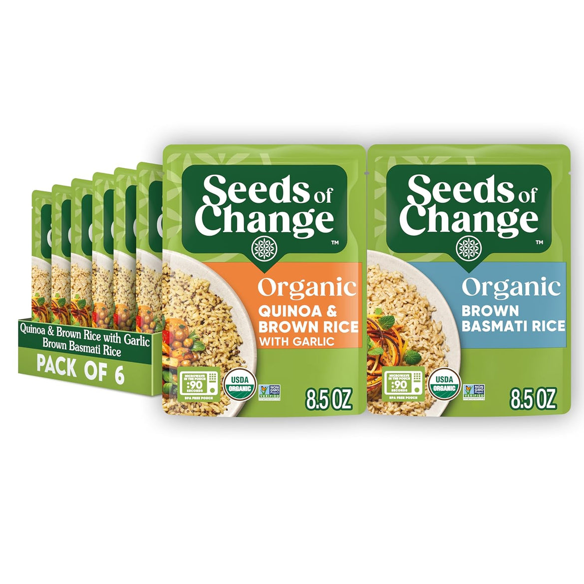 SEEDS OF CHANGE Certified Organic Brown Basmati Rice, Organic Food, 8.5 OZ Pouch (Pack of 6)