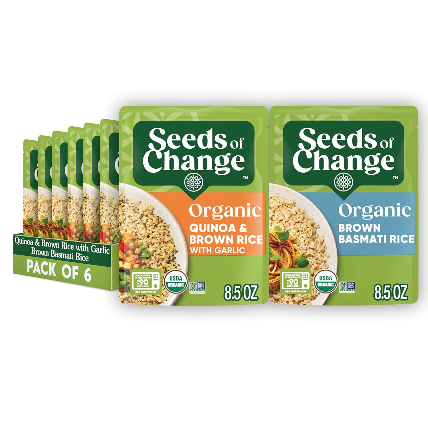 SEEDS OF CHANGE Certified Organic Brown Basmati Rice, Organic Food, 8.5 OZ Pouch (Pack of 6)