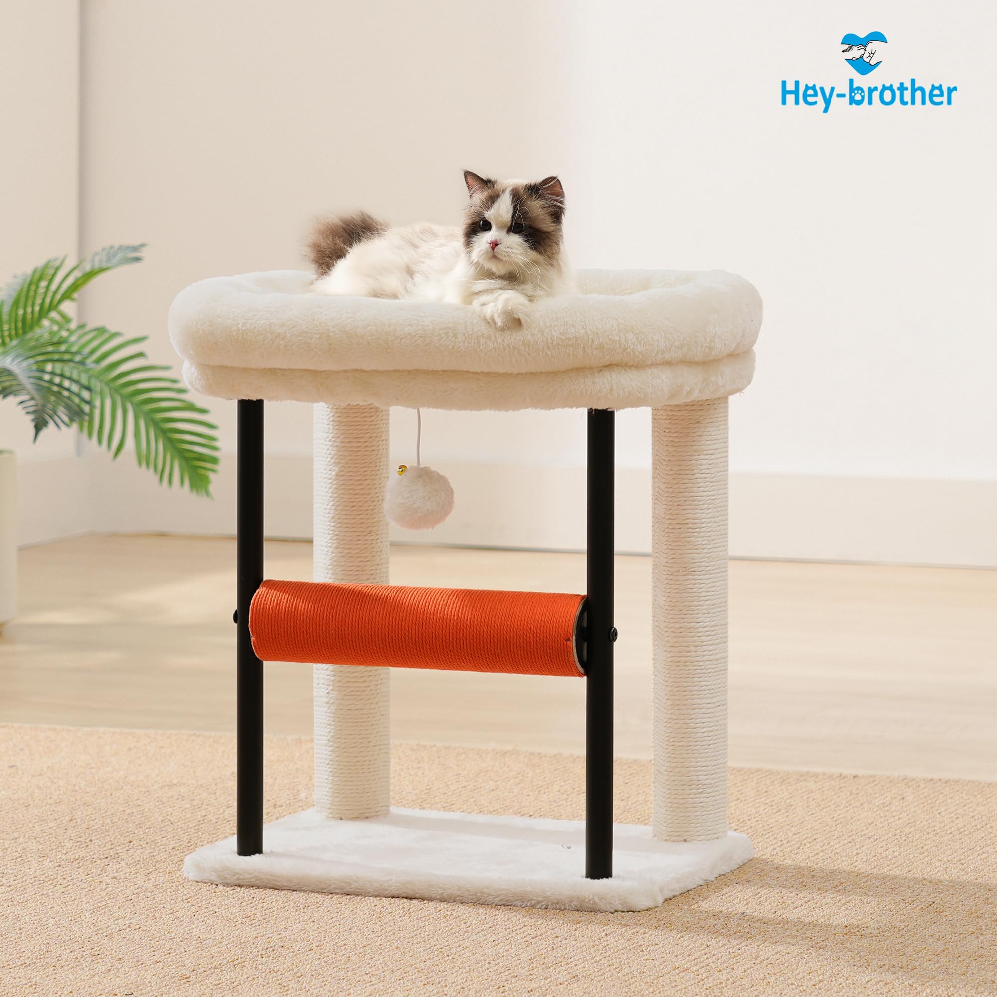 Hey-brother Kratzbaum, 50 cm klein Katzenbaum für Kätzchen, Kratzpfosten mit drehbarer Sisalsäule, geräumiger Plüschplattform, Vollständig sisalumwickelte Säule und Spielbällen, Hellgrau EMPJ010SW