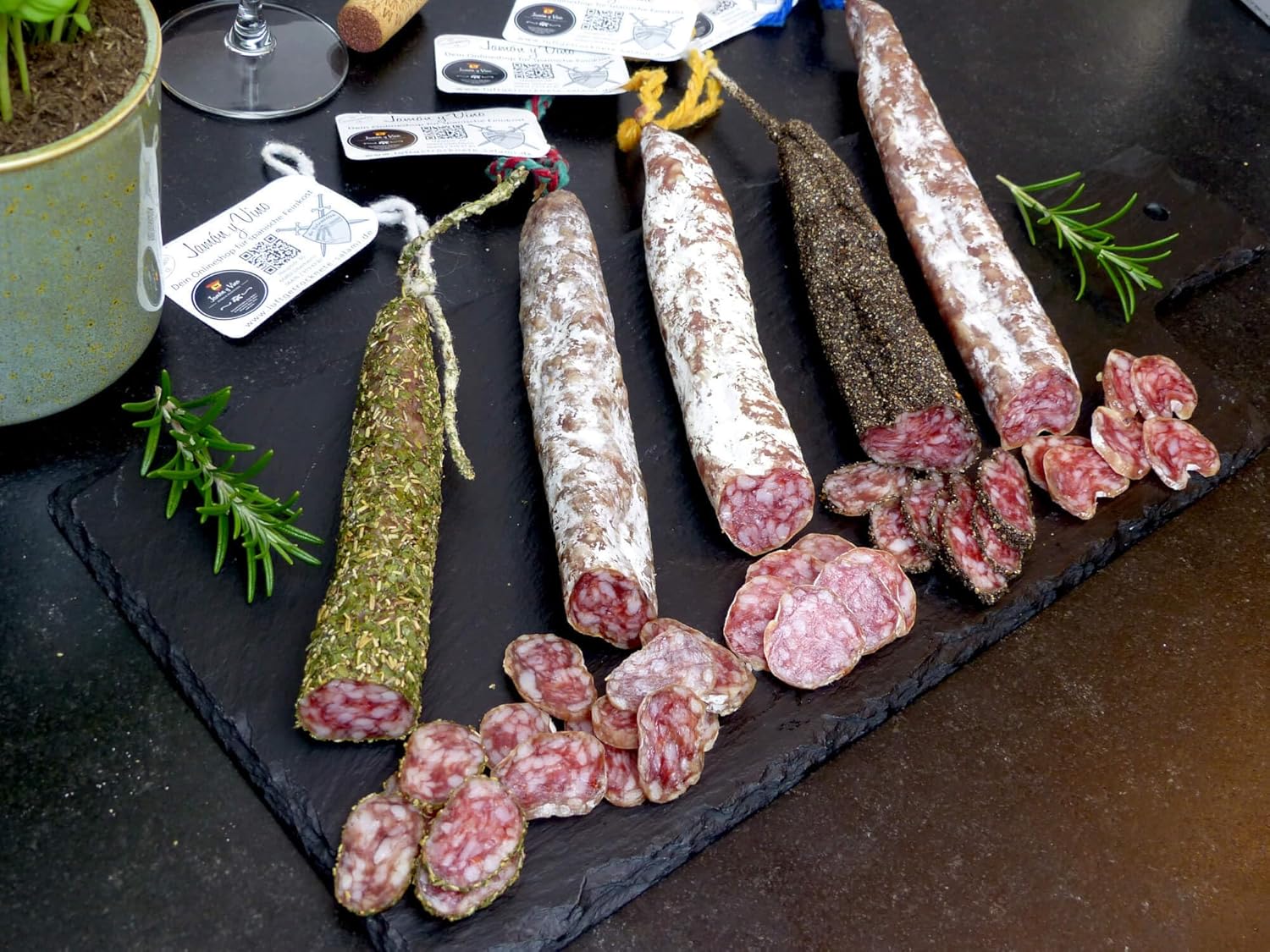 Spanische Fuet Wurst 5er Set – katalanische luftgetrocknete Salami, verschiedene Sorten im Mix, große Auswahl, ideal für Tapasplatte, Snack & Party