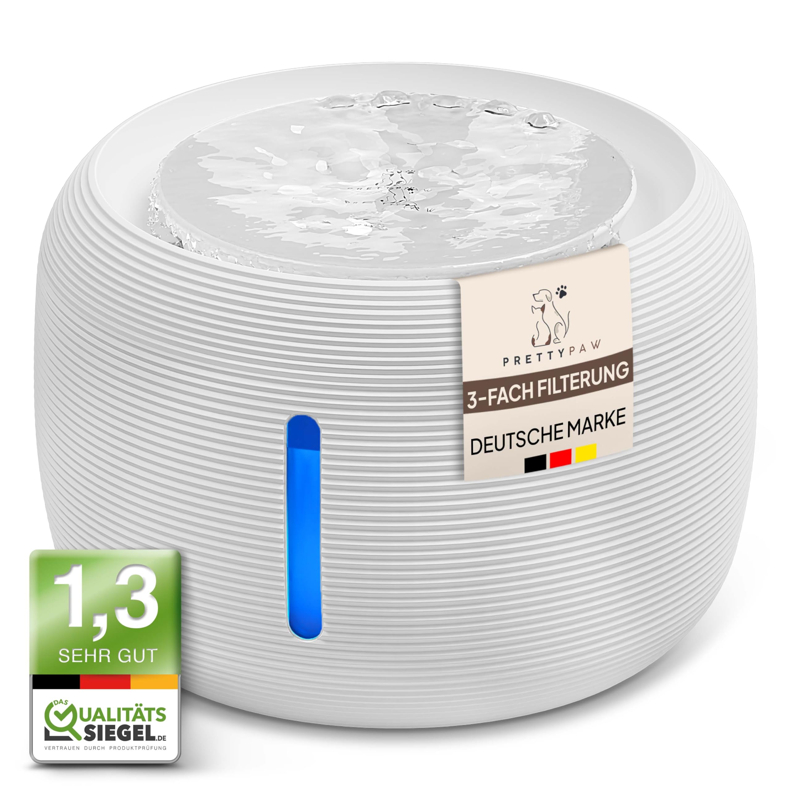 Pretty Paw Trinkbrunnen für Katze – Flüsterleiser 2,5L Katzenbrunnen mit LED & Aktivkohlefilter - BPA-frei & leicht zu reinigen - Hochwertige Lösung zum fairen Preis - KatzenOase Pro