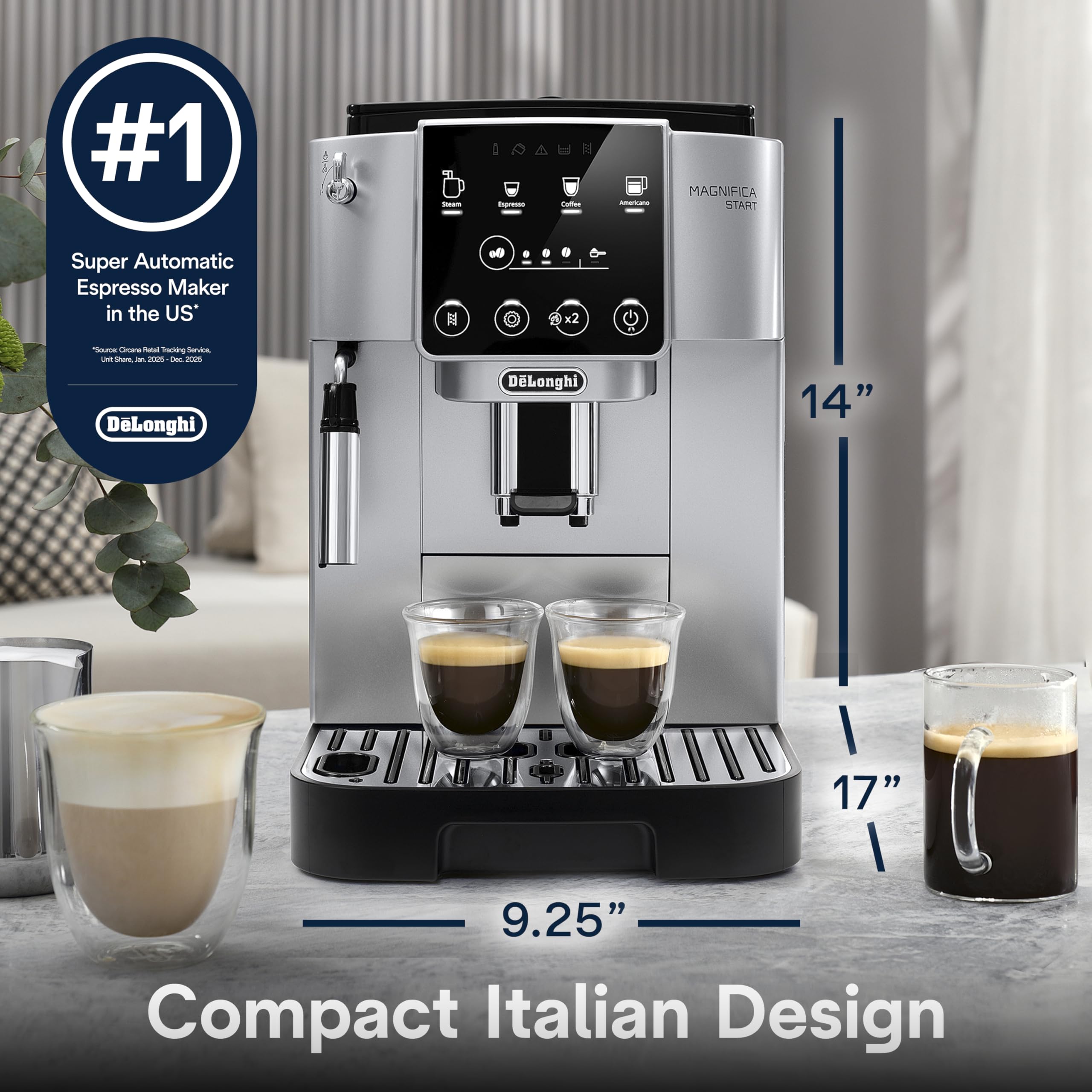 De'Longhi Magnifica Evo Automatic Espresso & Coffee Machine with Manual Milk Frother, Built-in Grinder & Auto-Clean Function - For Latte, Cappuccino, Americano, Iced Coffee, ECAM29043SB