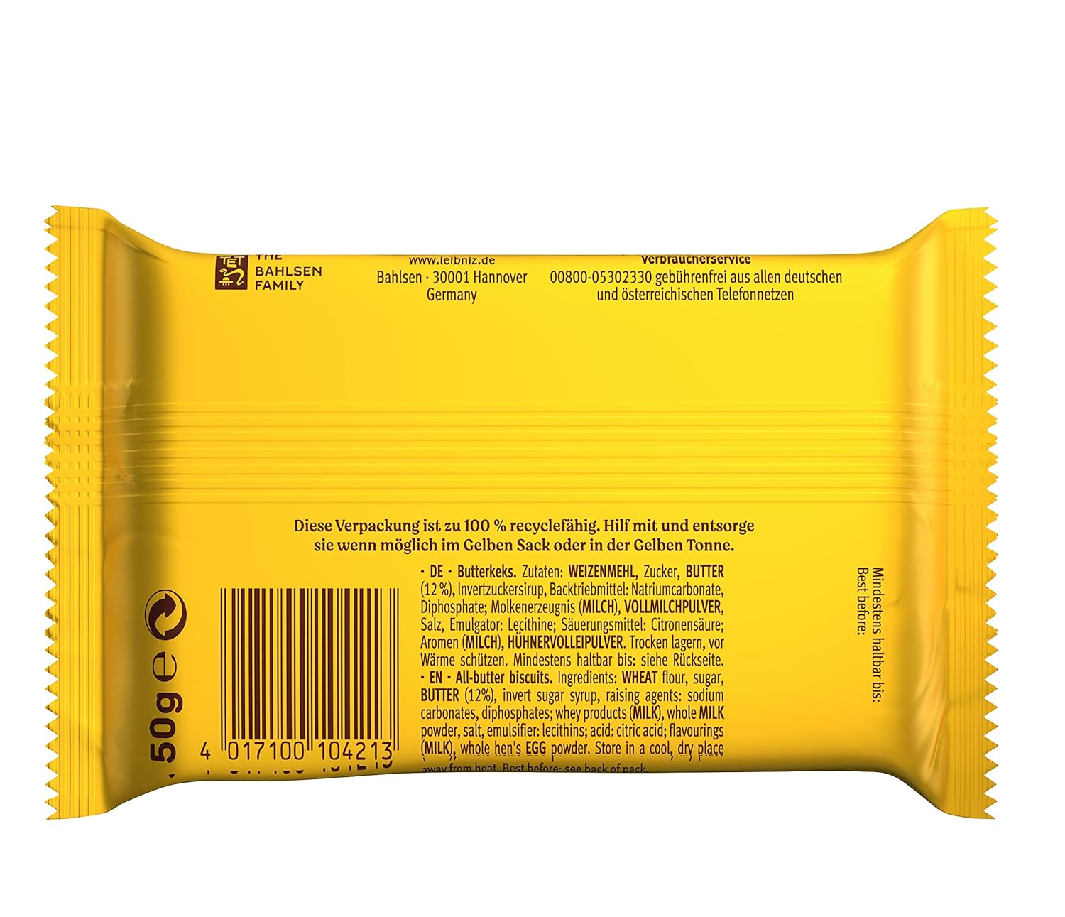 LEIBNIZ Original Butterkeks, 22er Snack Pack, die Nr 1 unter den Butterkeksen, knusprige Kekse in praktischer Großpackung (22 x 50 g), perfekt für unterwegs